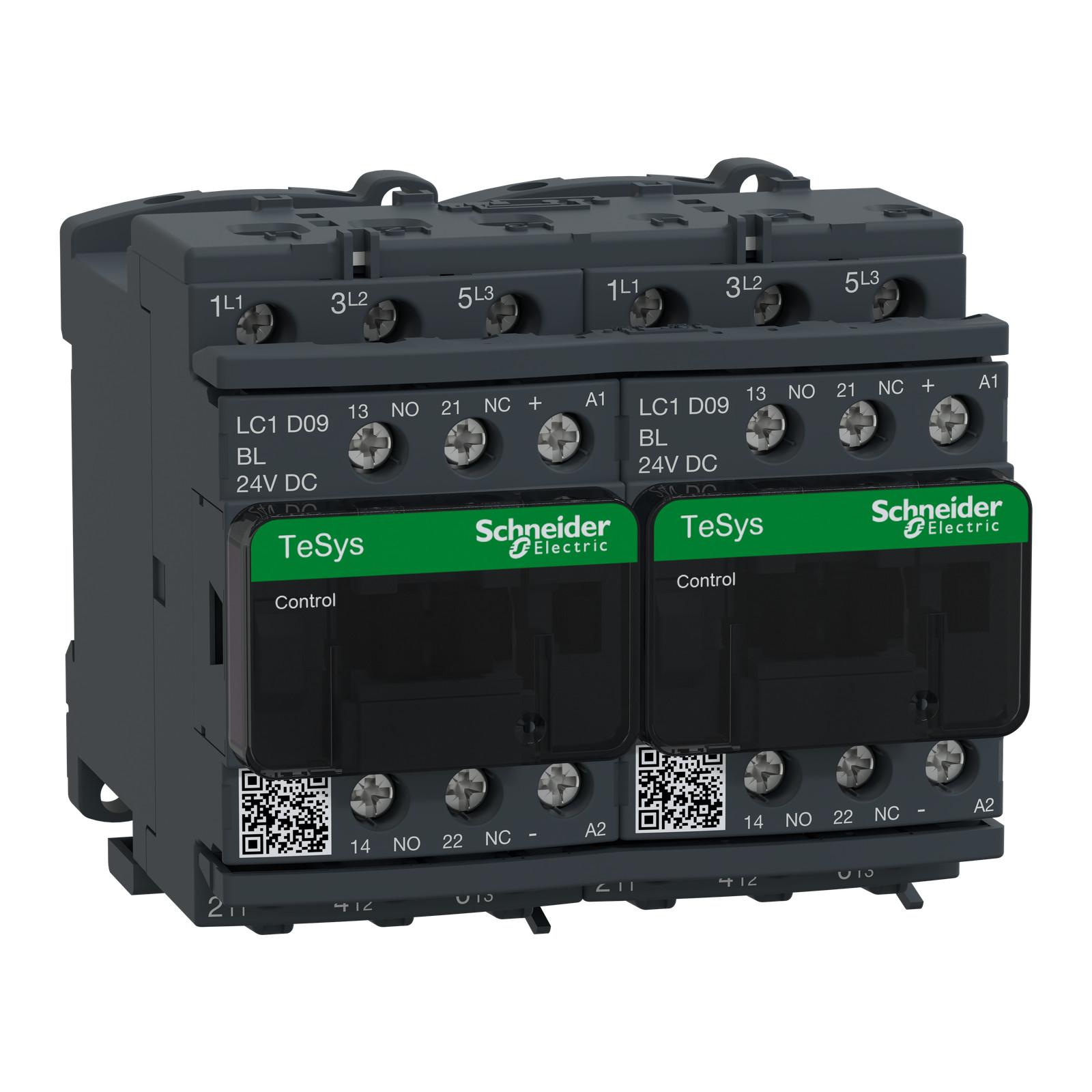 TeSys Deca reversing contactor - 3P(3 NO) - AC-3 - <= 440 V 9 A - 24 V low consumption DC coil