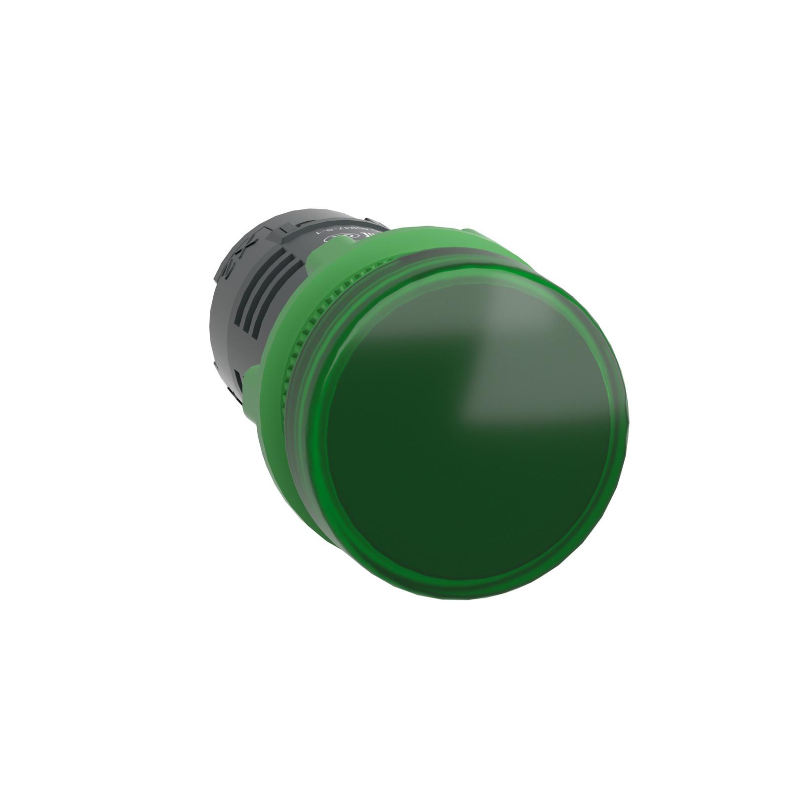 Monolithic pilot light, Harmony XB5, grey plastic, green, 22mm, universal LED, plain lens, 110...120V AC