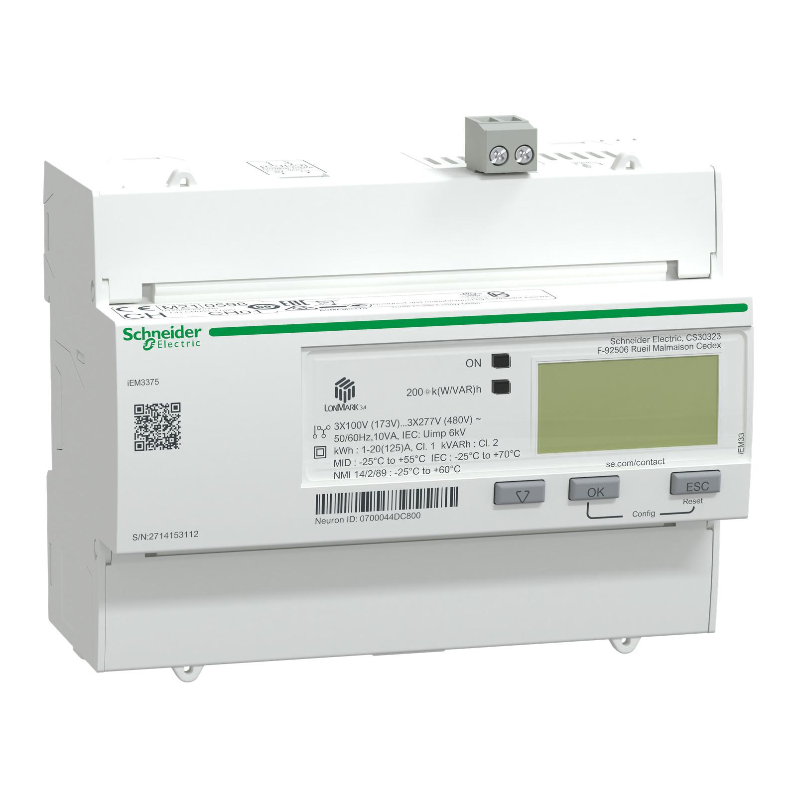 iEM3375 energy meter - 125 A - LON - 1 digital I - multi-tariff - MID