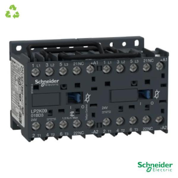 Reversing contactor, TeSys K, 3P, AC-3, lt or eq to 440V 9A, 1 NC, 24VDC coil