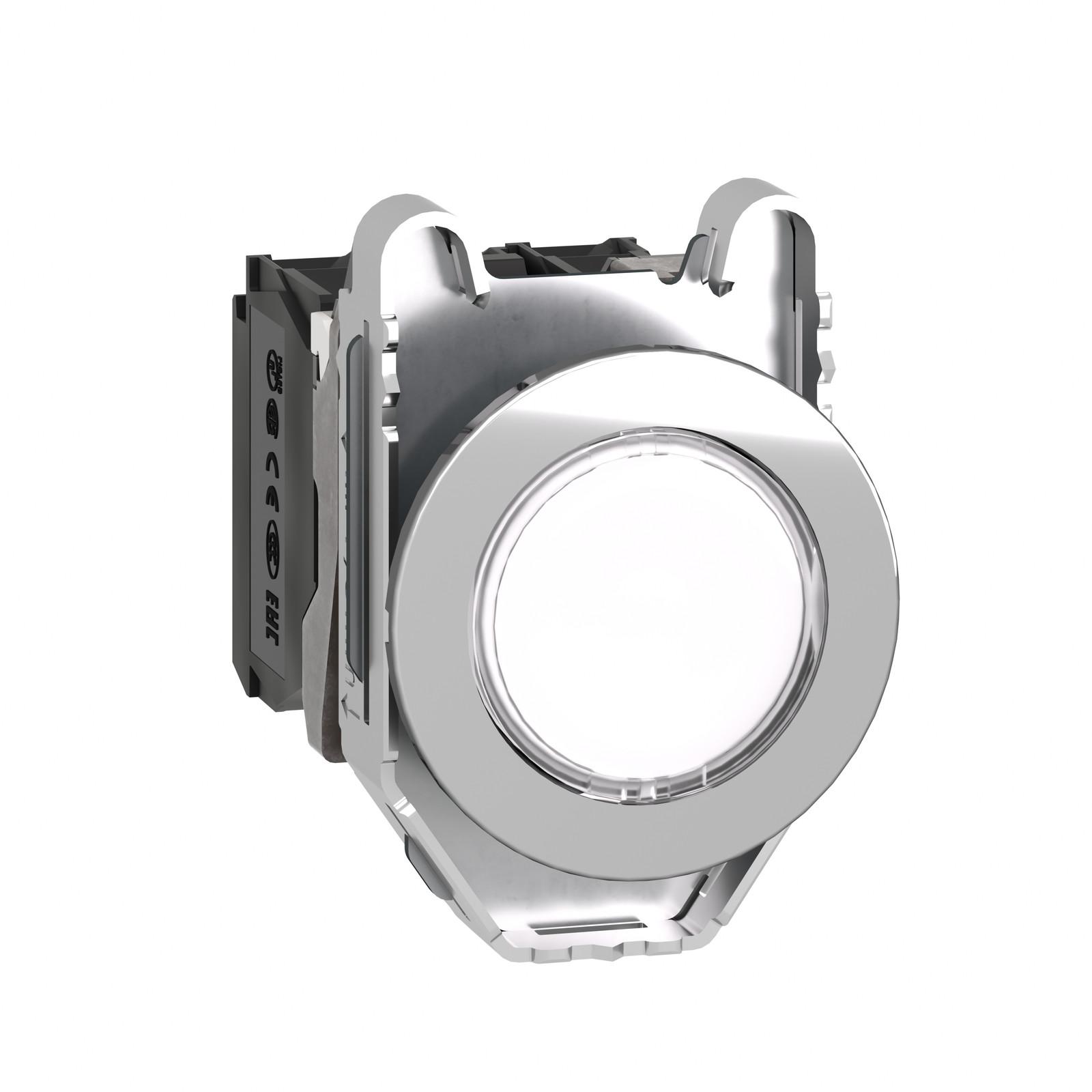 Illuminated push button, Harmony XB4, metal, white flush mounted, 30mm, universal LED, plain lens, 1NO + 1NC, 24V AC DC