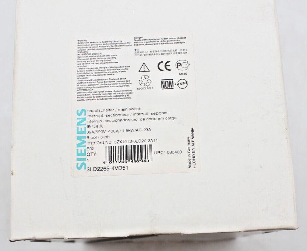 DISC SW 32A ENCL ROT HDL BLK 6P AUX