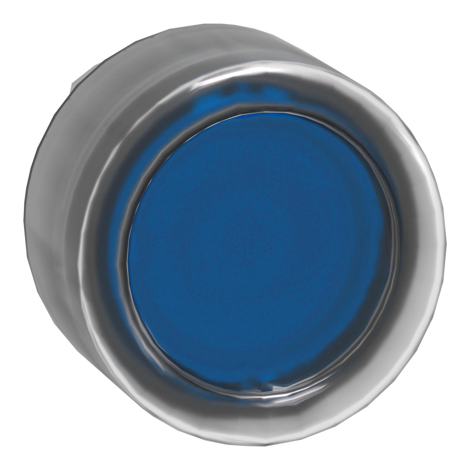 Head for illuminated push button, Harmony XB4, metal, blue flush, 22mm, universal LED, spring return, clear boot