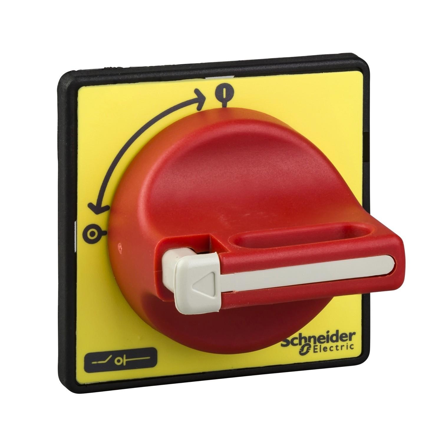 Handles and front plates,TeSys Control,red handle,yellow front,1-3 padlocking,4 screws fixing,for VN12/VN20/V02-V2