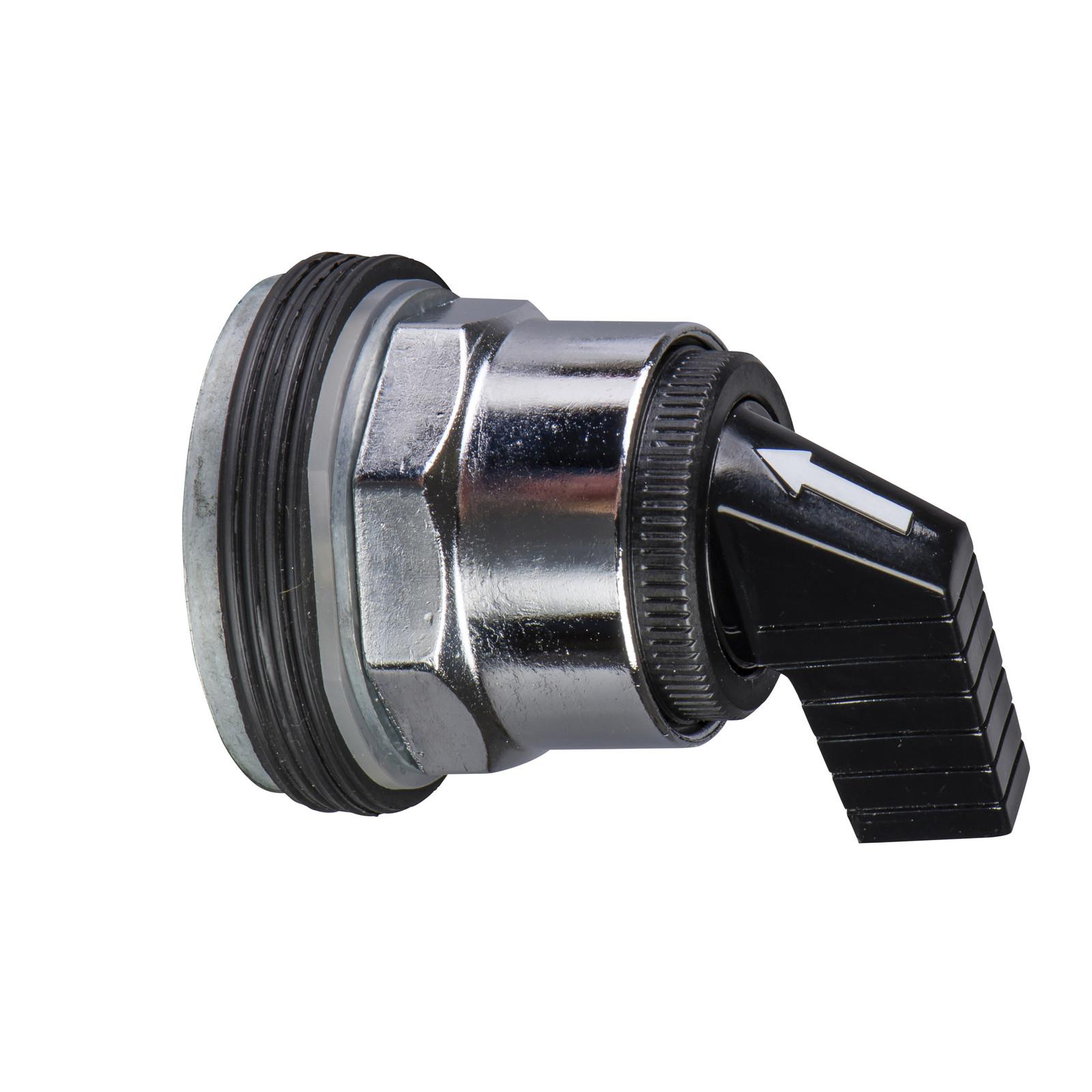 Head for selector switch, Harmony 9001K, metal, long handle, black, 30mm, 3 positions, return both sides to center