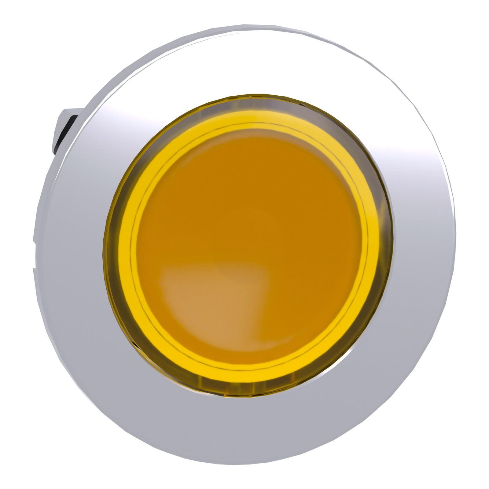 Head for illuminated push button, Harmony XB4, metal, yellow flush, 30mm, universal LED, stay put, plain lens, unmarked