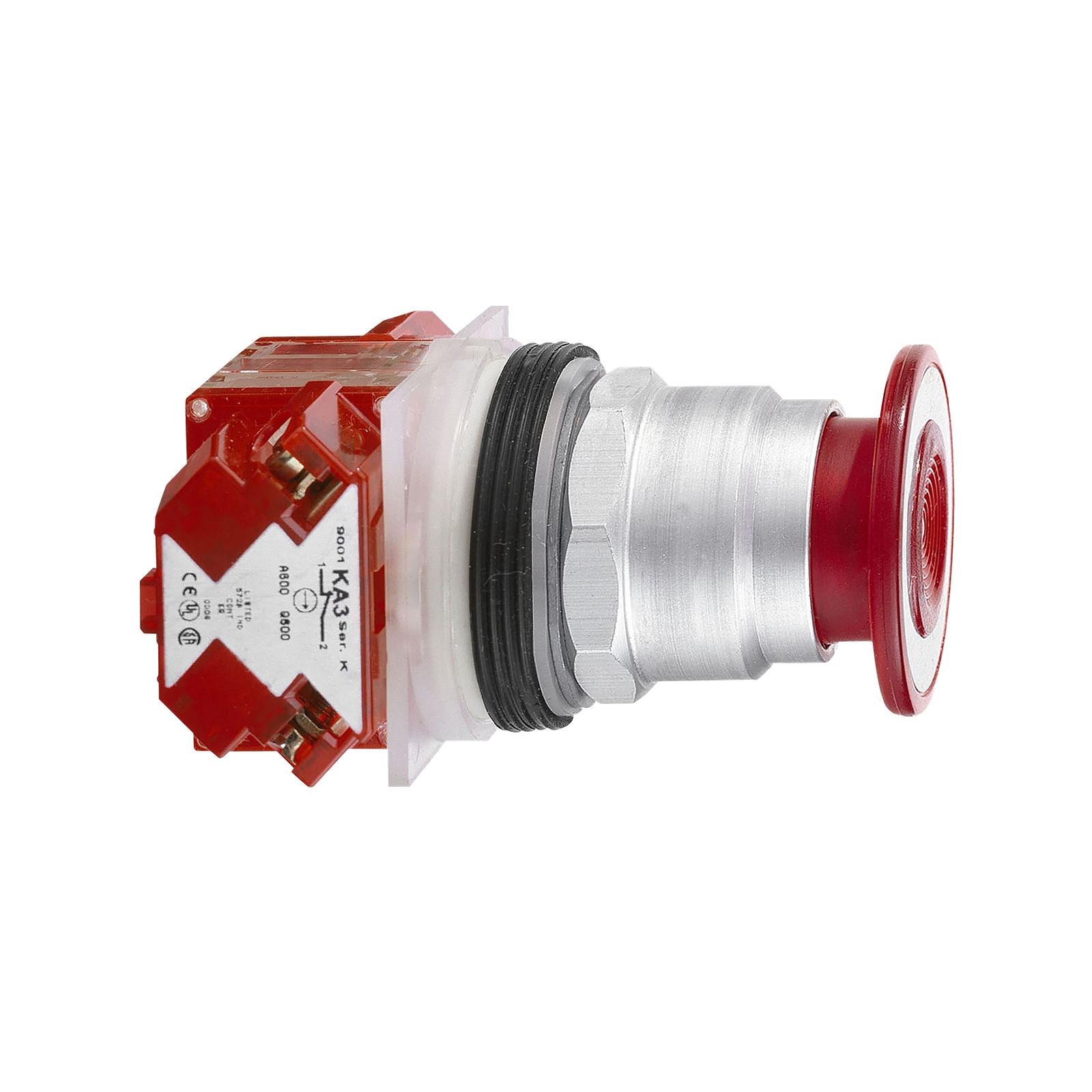 Push button, Harmony 9001K, metal, mushroom 41mm, red, 30mm, 2 positions, push pull, 1NC