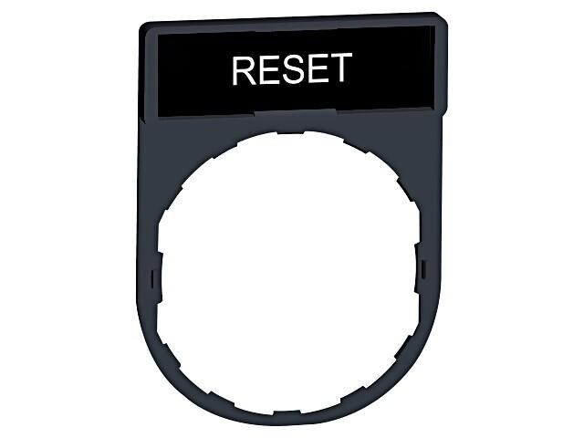 Legend holder, Harmony XB4, 30 x 40mm, plastic, 8 x 27mm legend, white marked RESET