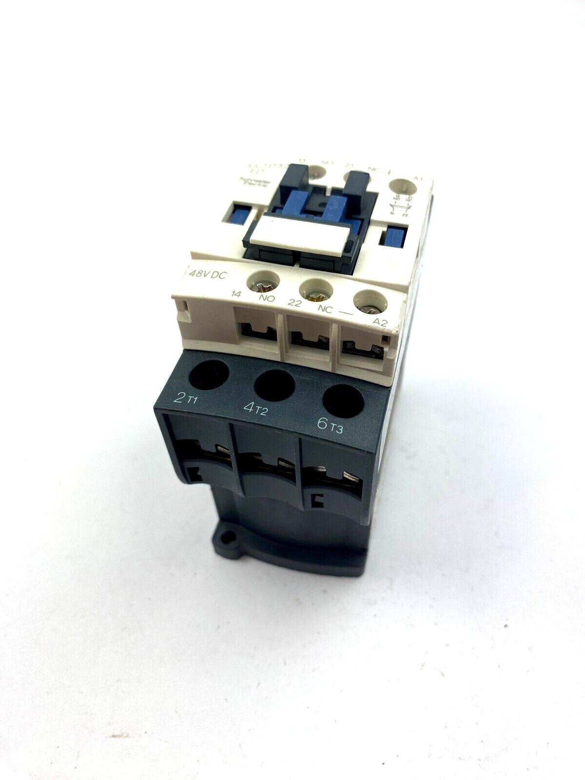 IEC contactor, TeSys Deca, nonreversing, 32A, 20HP at 480VAC, up to 100kA SCCR, 3 phase, 3 NO, 48VDC coil, open style