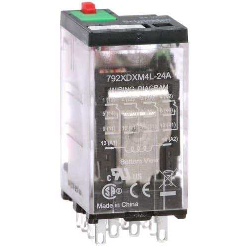 Power relay, SE Relays, 4PDT, 6A, 24 VAC, cover with locking push button and LED