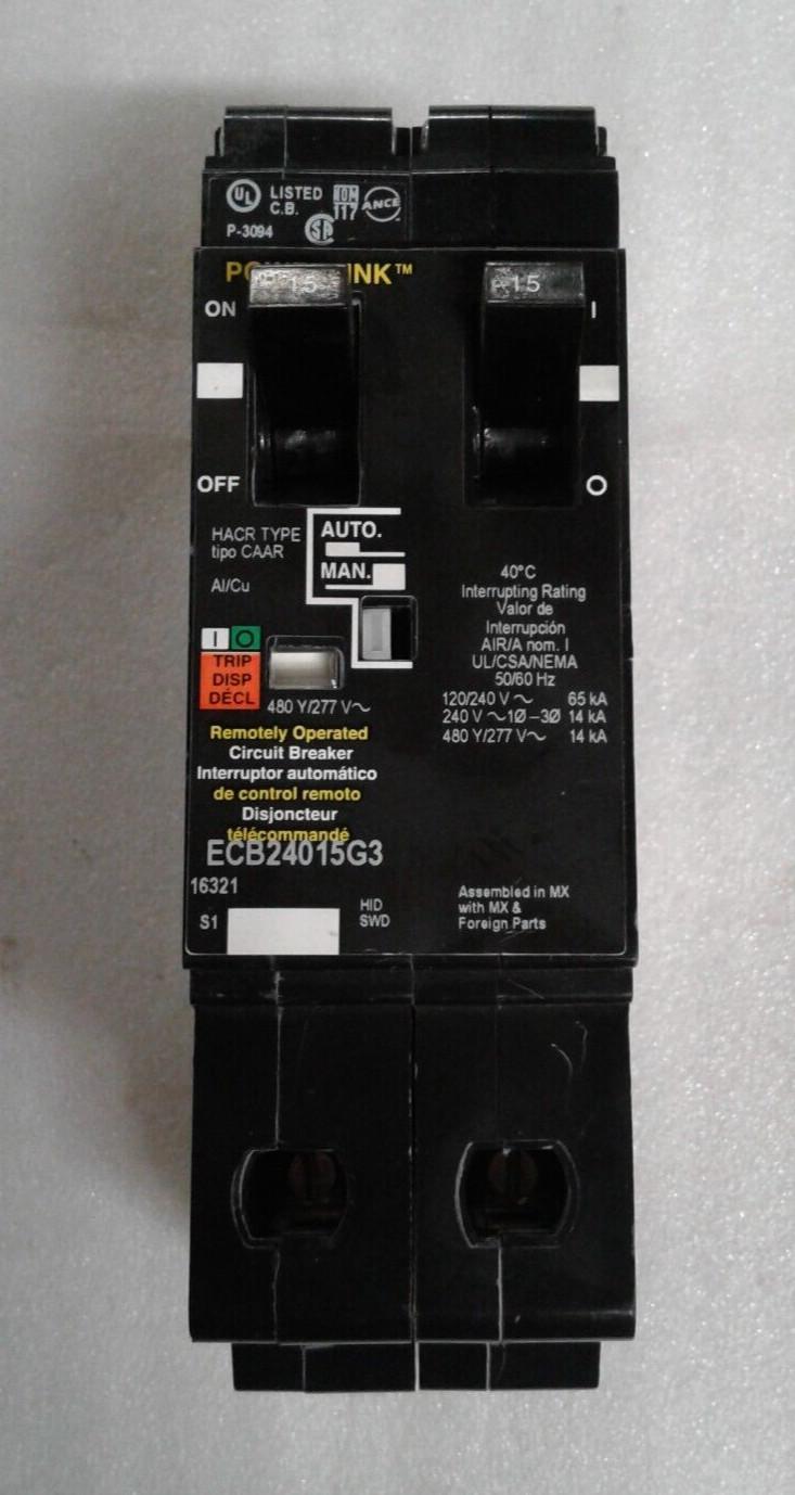 Circuit Breaker, PowerLink™, 15A, 2 pole, 480Y/277VAC, 14kA, remotely operated, bolt on mount