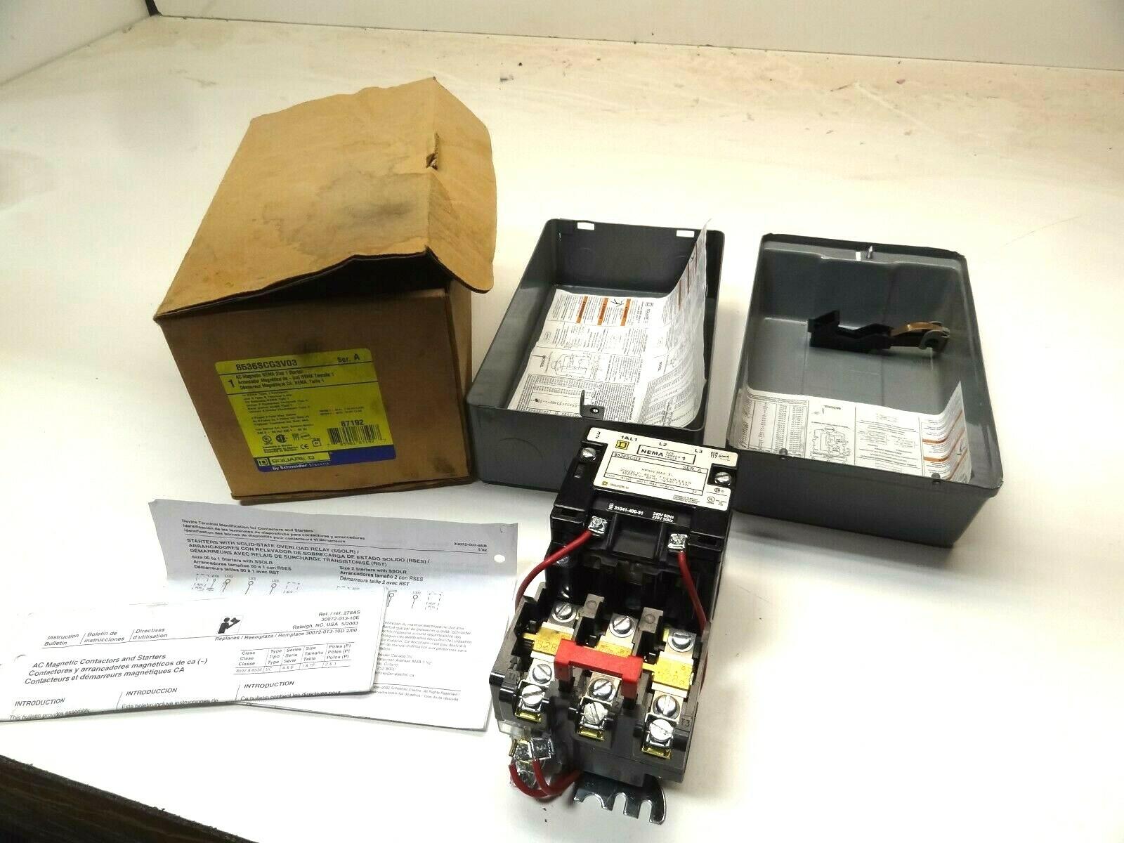 NEMA motor starter, Type S, nonreversing, Size 1, 27A, 10HP at 460VAC, 5kA SCCR, 3 phase, 3 pole, melting alloy, 240VAC coil, NEMA 1
