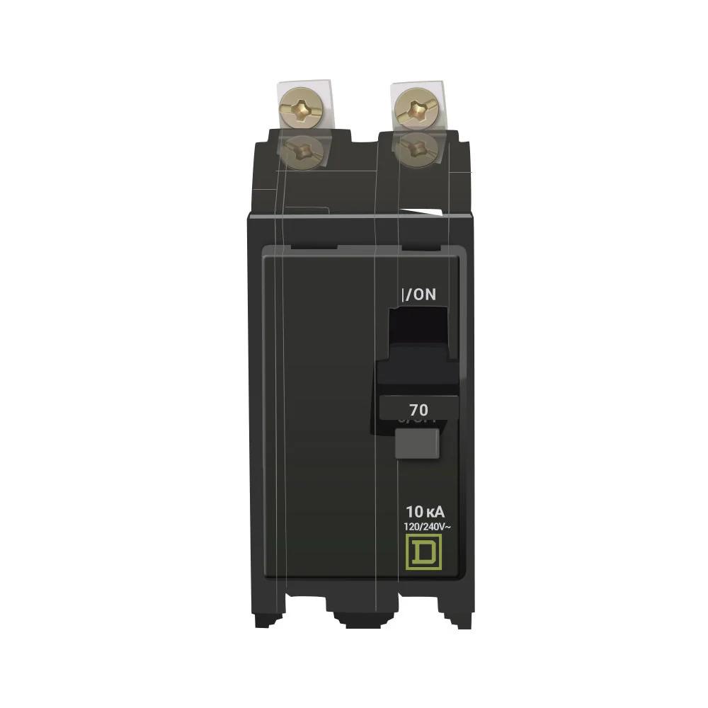 Mini circuit breaker, QO, 70A, 2 pole, 120/240VAC, 10kA, bolt on mount
