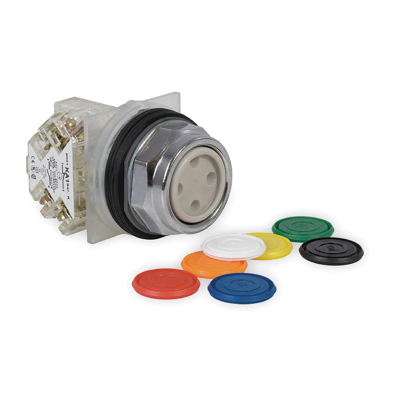 Push button, Harmony 9001K, metal, flush, 7 colours choice, 30mm, spring return, 1 C/O