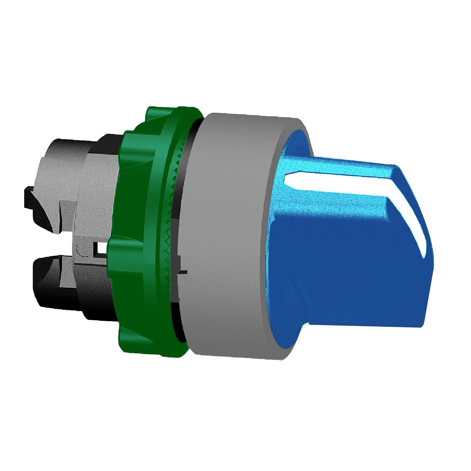 Selector switch head, Harmony XB5, plastic, blue, 22mm, 3 positions, stay put, grey bezel