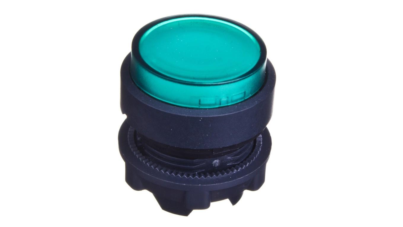 Head for illuminated push button, Harmony XB5, green projecting, 22mm, universal LED, spring return, unmarked