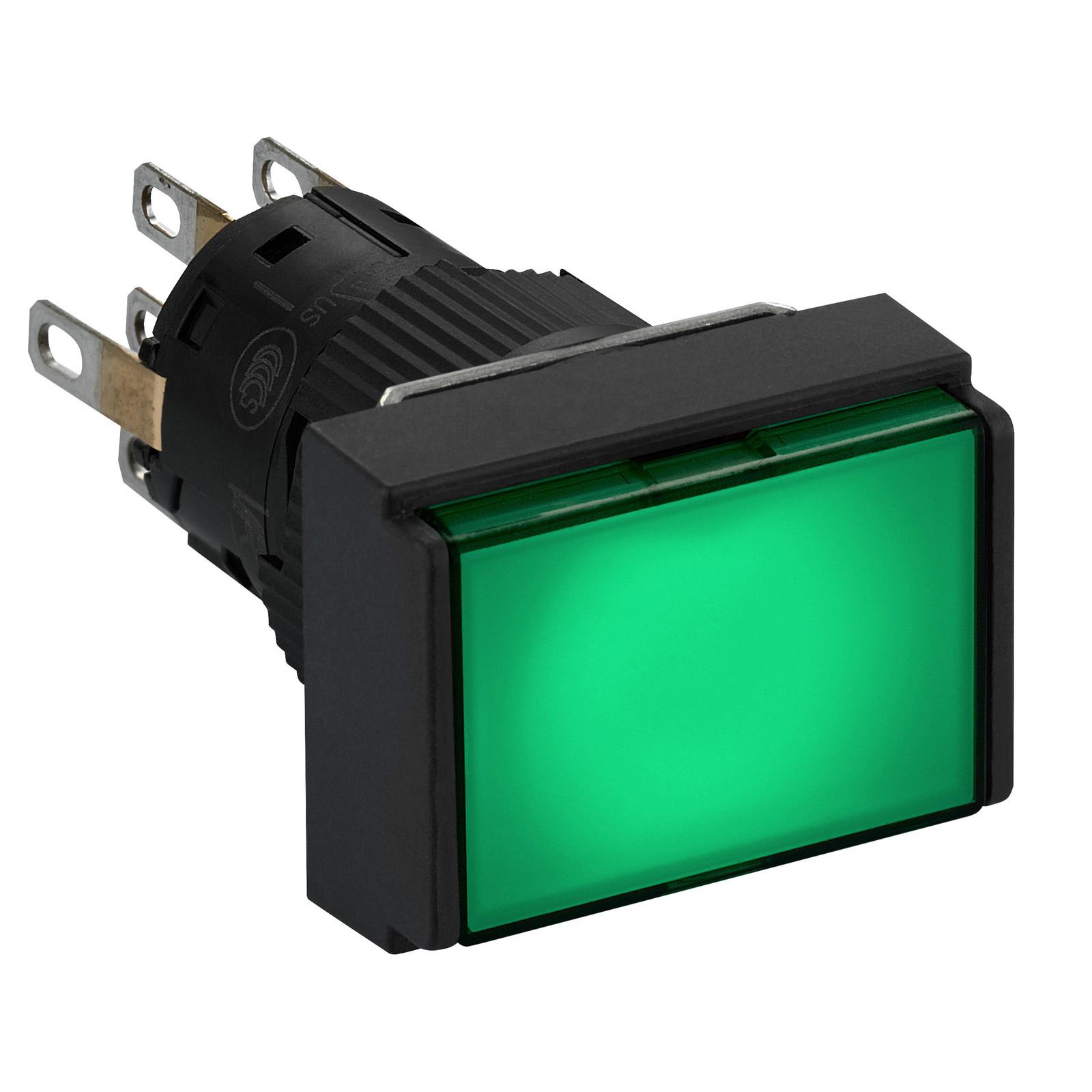Illuminated monolithic push button, Harmony XB6E, rectangle green flush, 16mm, spring return, 24V DC, 2CO