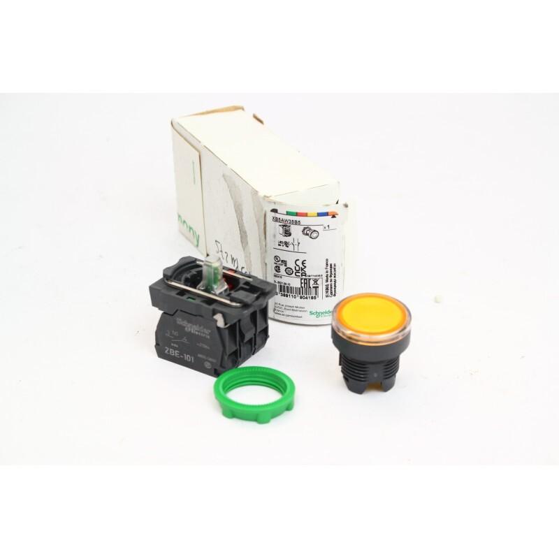 Illuminated push button, Harmony XB5, plastic, orange flush, 22mm, universal LED, plain lens, 1NO + 1NC, 24V AC DC