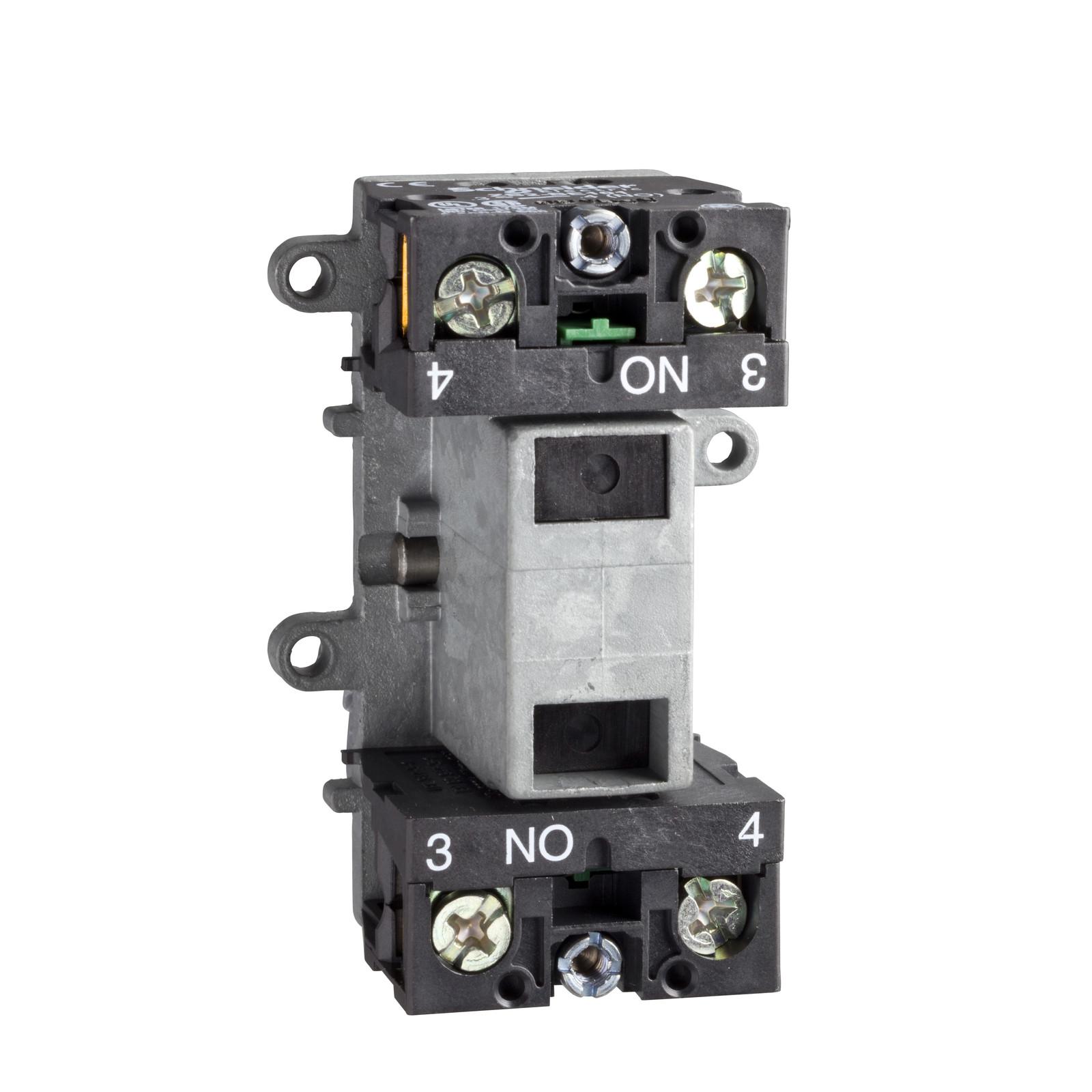 Contact block, Harmony XAC, double contact, latching, single speed, front mounting, 2NO