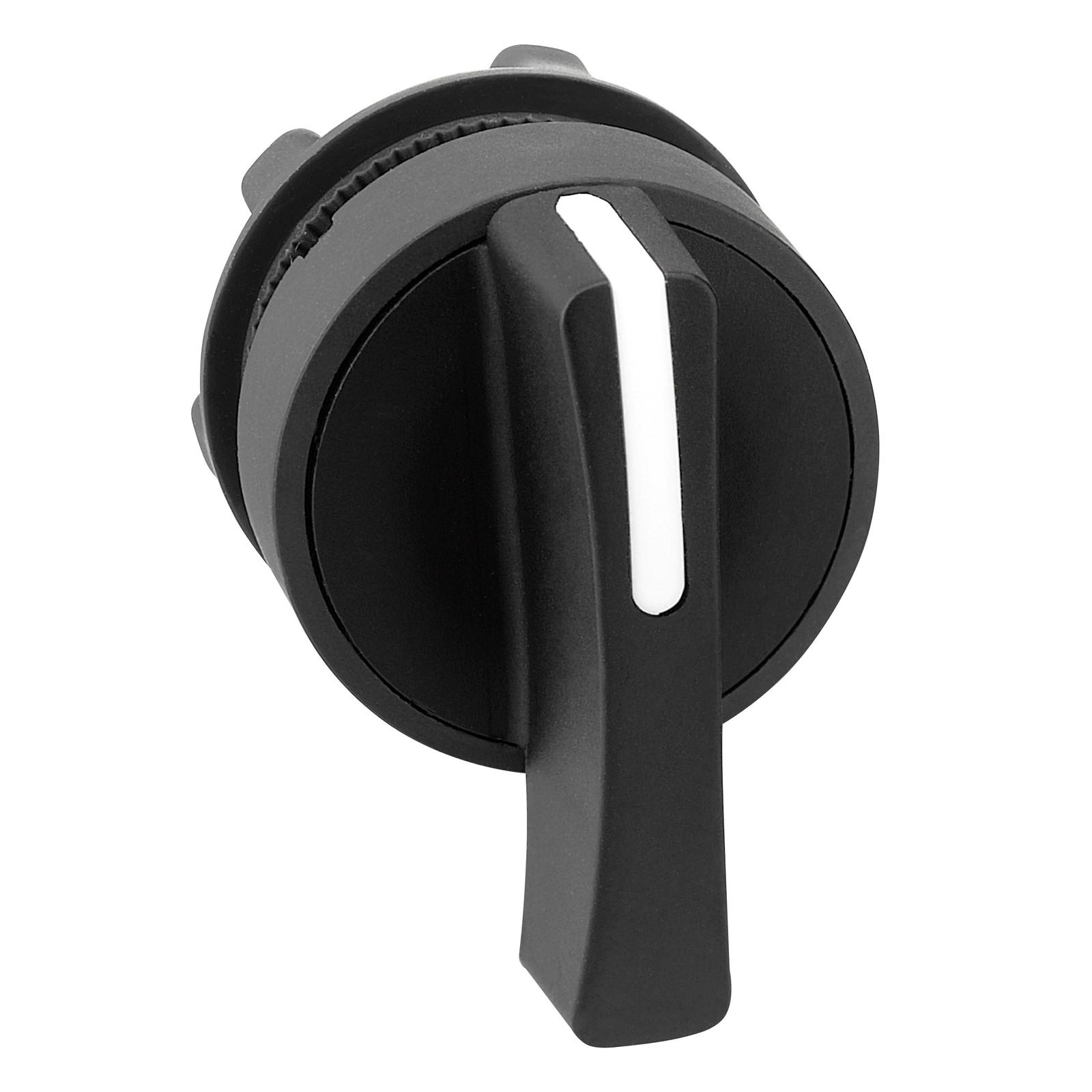 Head for selector switch, Harmony XB5, plastic, black, 22mm, long handle, 3 positions, stay put