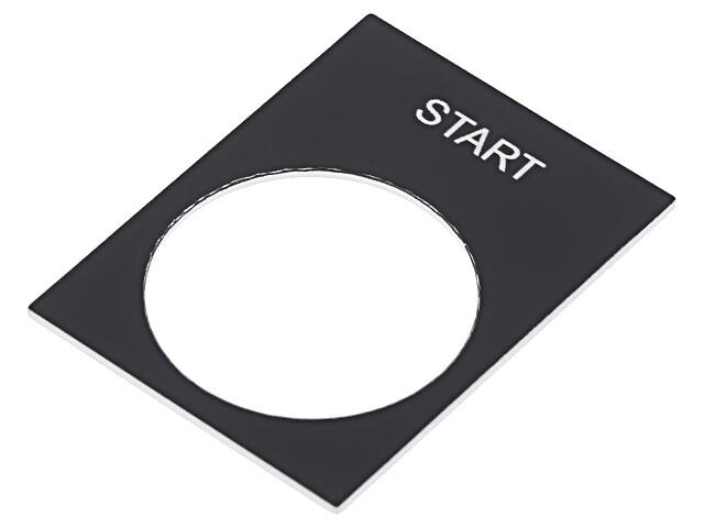 Marked legend, Harmony XAC, nameplate, 30x40mm, plastic, black, 22mm push button, white marked START