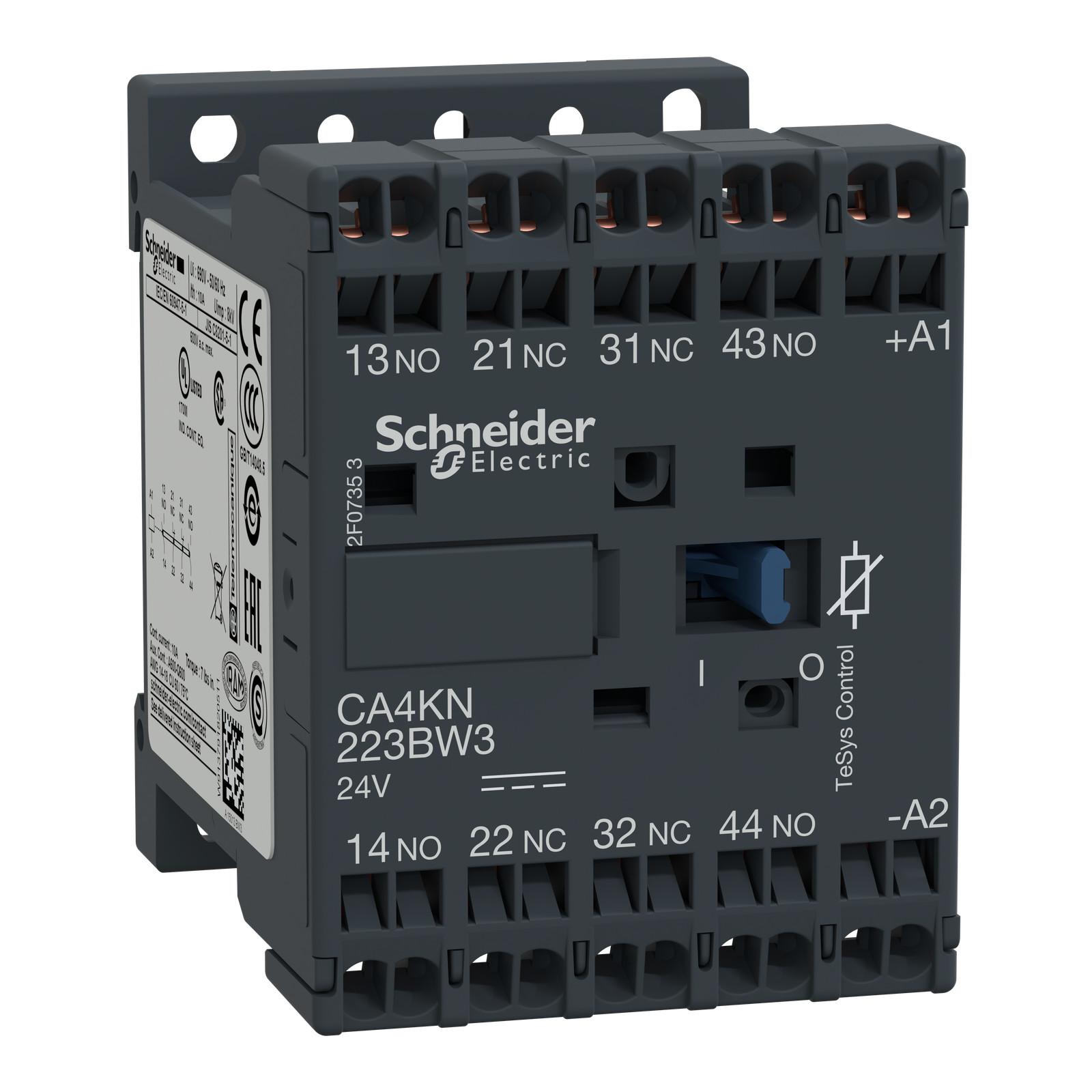 Control relay, TeSys K, 2 NO + 2 NC, lt or eq to 690V, 24VDC low consumption coil