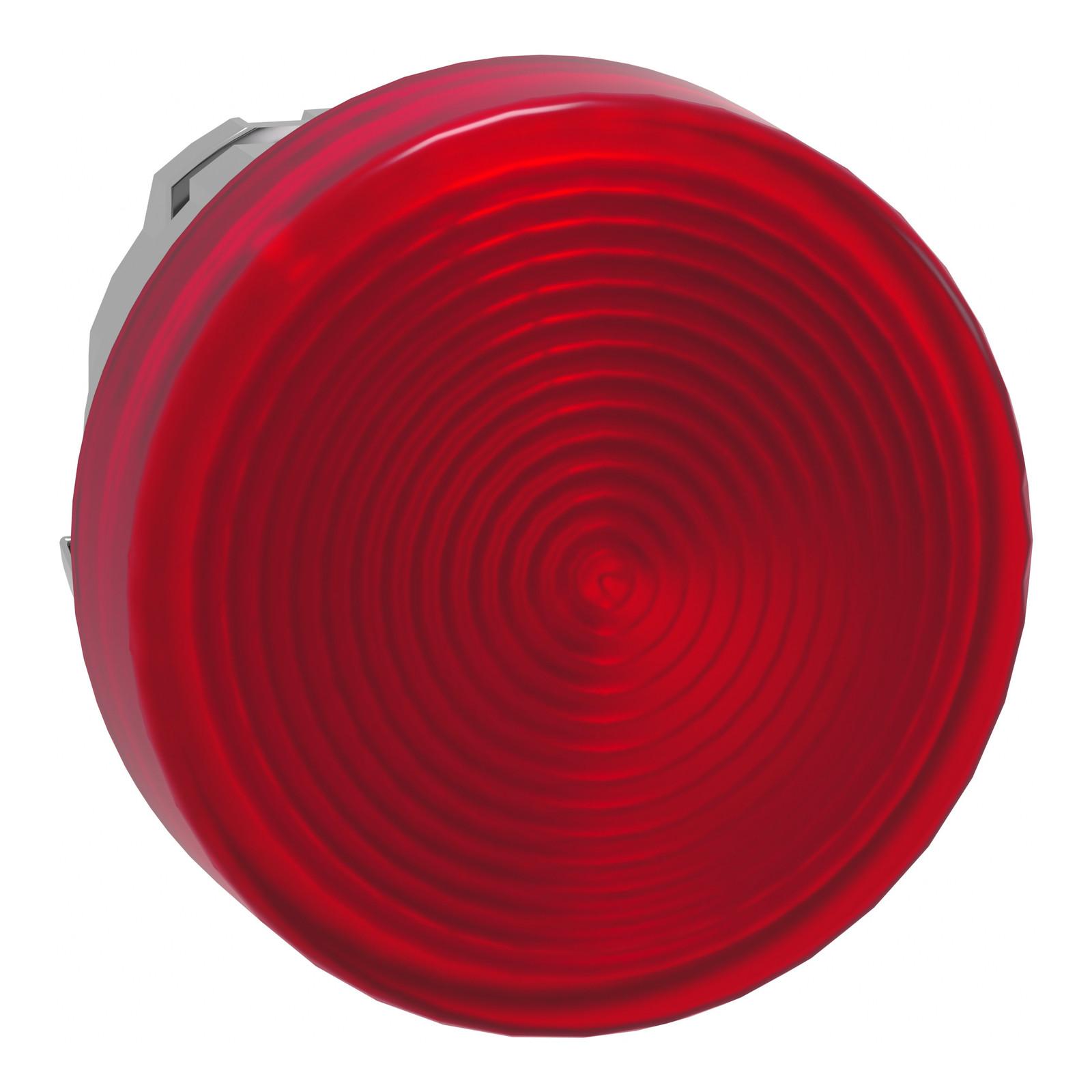 Head for pilot light, Harmony XB4, metal, red, 22mm, universal LED, grooved lens