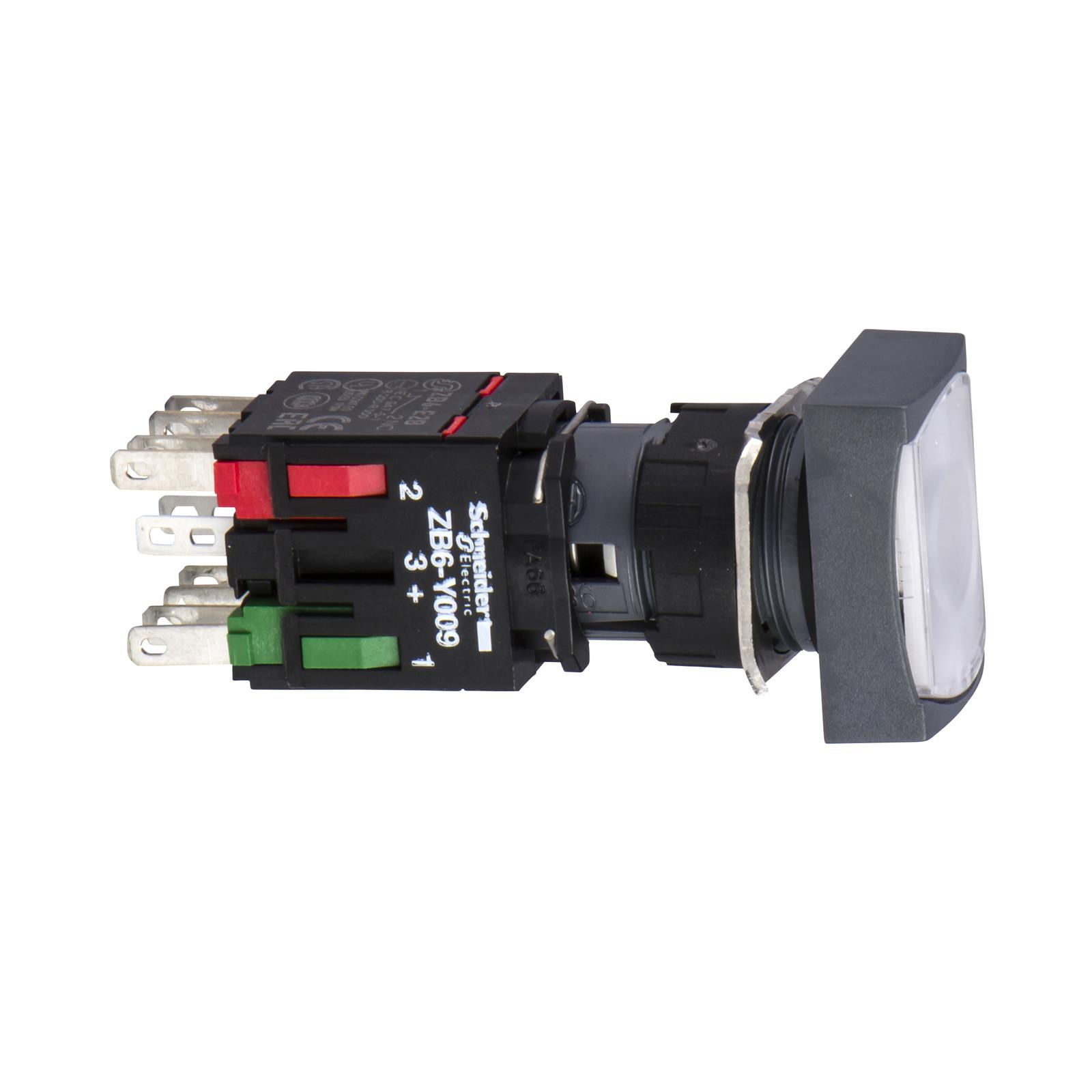 Complete illuminated push button, Harmony XB6, white rectang flush, 16mm, spring return, 1NO + 1NC, 12...24V