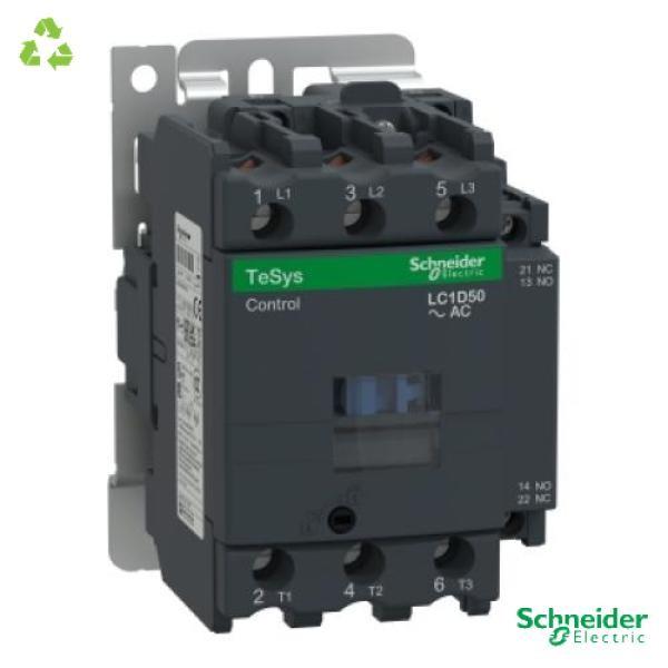 IEC contactor, TeSys D, nonreversing, 50A, 40HP at 480VAC, up to 100kA SCCR, 3 phase, 3 NO, 110VAC 50/60Hz coil, open