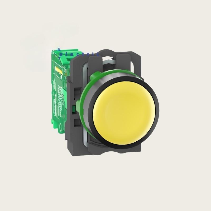 Wireless and batteryless transmitter, Harmony XB5R, push button, plastic, yellow, 22mm, spring return