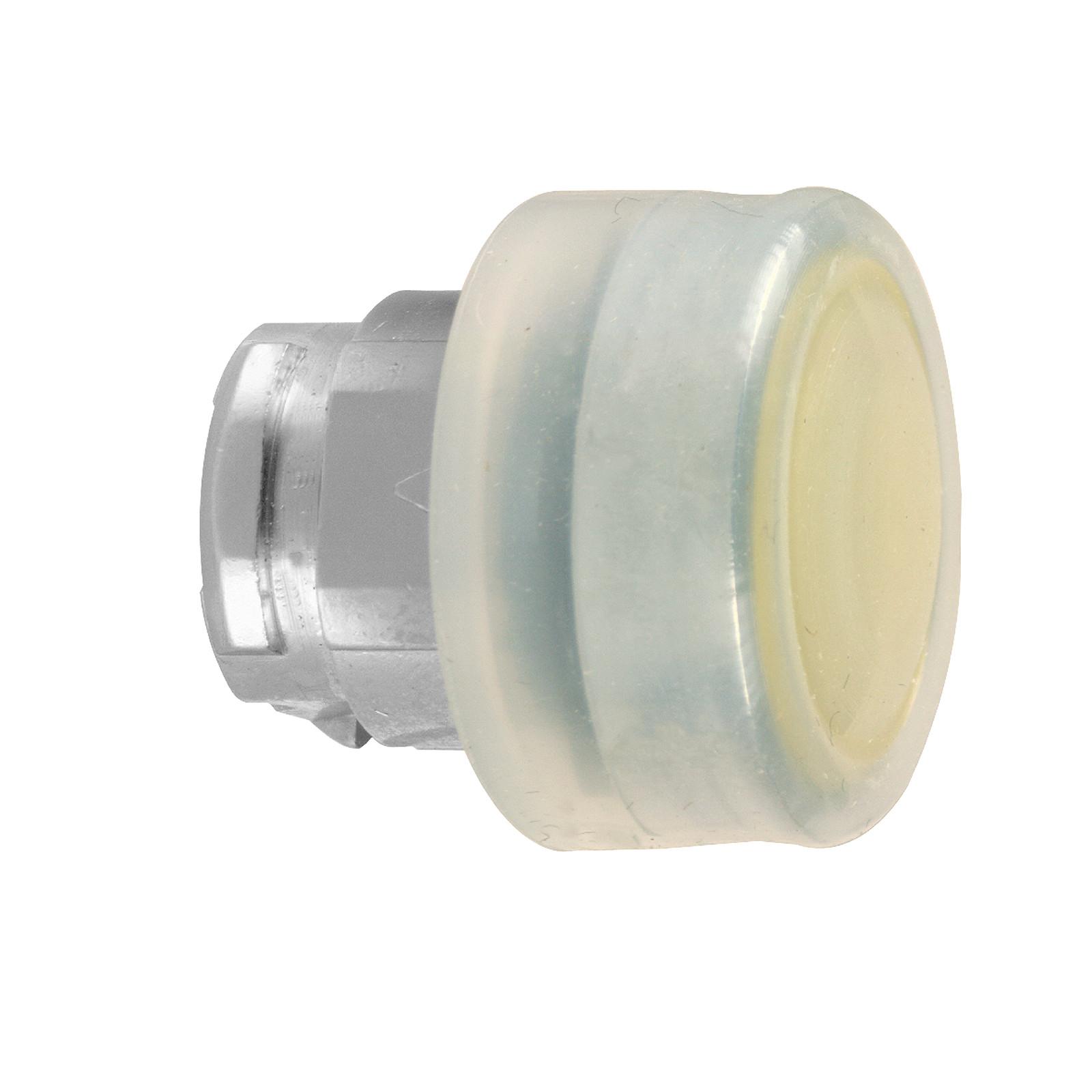 Head for non illuminated push button, Harmony XB4, yellow flush push button 22mm spring return, unmarked, clear boot, chromium plated metal bezel