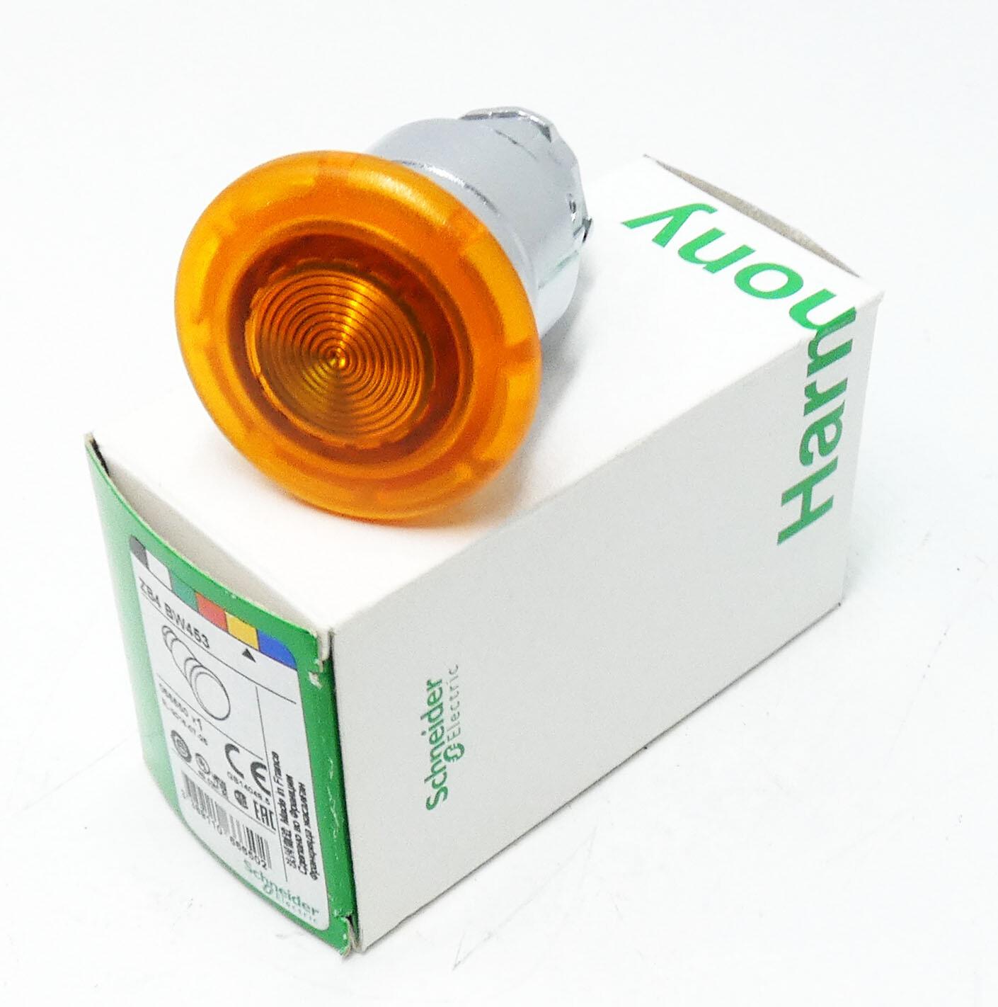 Head for illuminated push button, Harmony XB4, metal, orange mushroom 40mm, 22mm, universal LED, spring return, unmarked
