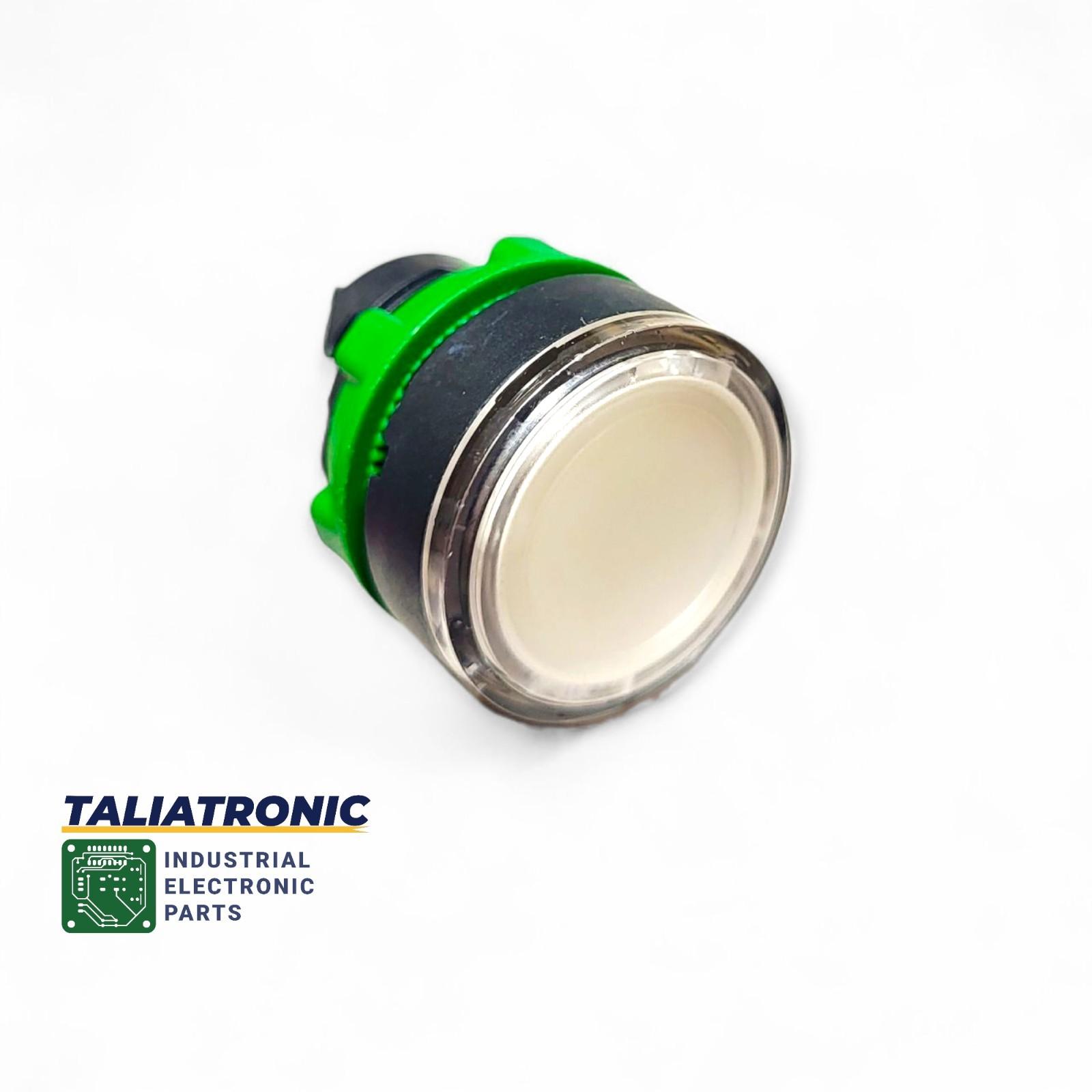 Head for illuminated push button, Harmony XB5, grey bezel, white projecting, 22mm, universal LED, plain lens