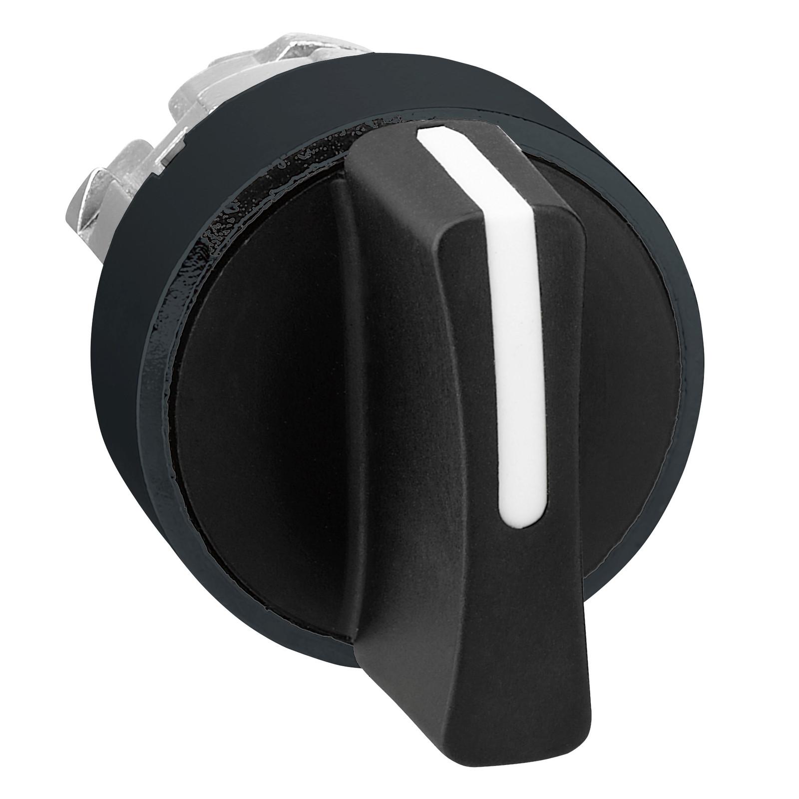 Head for selector switch, Harmony XB4, black metal, black, 22mm, 3 positions, sping return to center