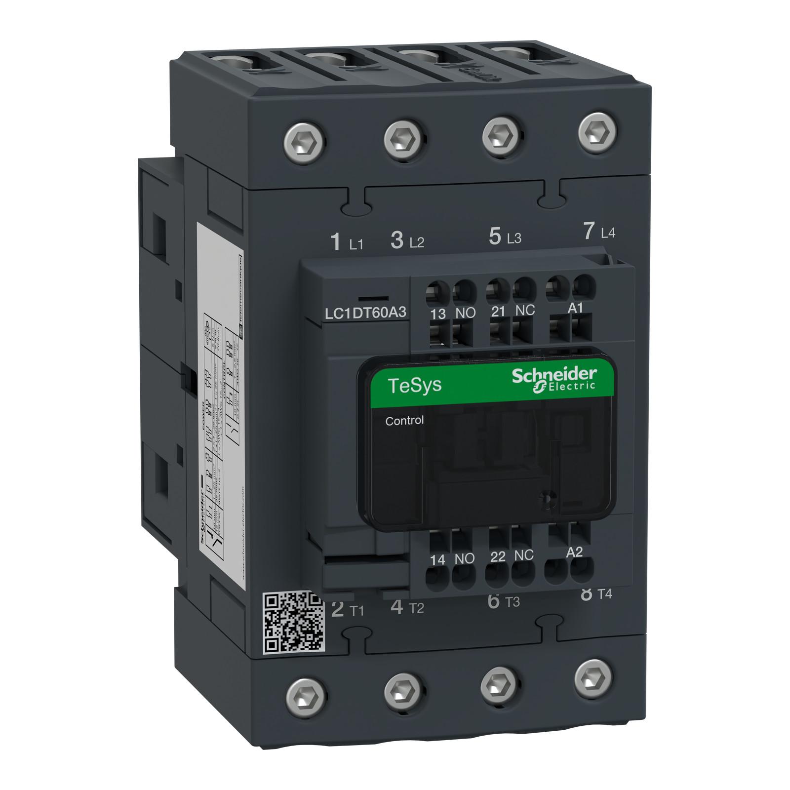 IEC contactor, TeSys Deca, nonreversing, 60A resistive, 4 pole, 4 NO, 48VAC 50/60Hz coil, open style