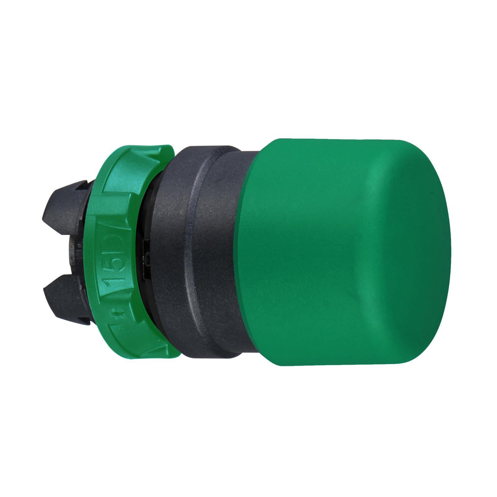 Head for non illuminated push button, Harmony XB5, green mushroom 30mm, 22mm, spring return, unmarked