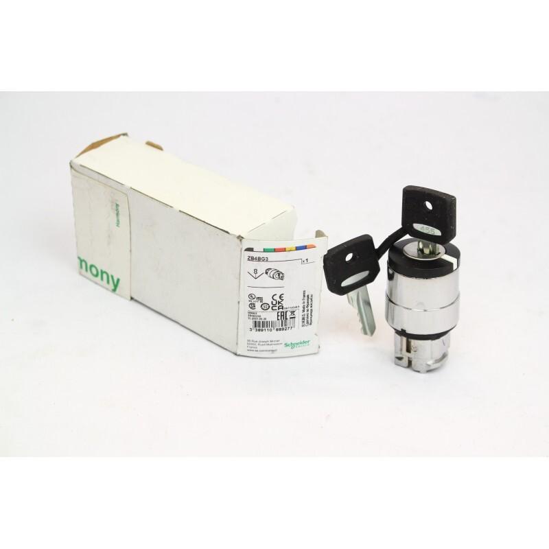Head for key selector switch, Harmony XB4, metal, black, 22mm, key 455, 3 positions, stay put