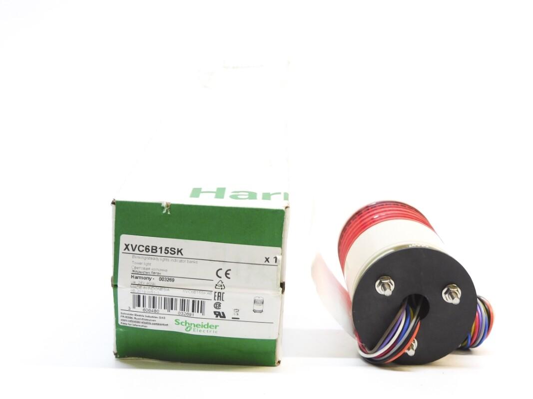 Monolithic pre wired tower light, Harmony XVC, plastic, red, 60mm, base mounting, steady or flashing, buzzer, IP54, 24V AC DC