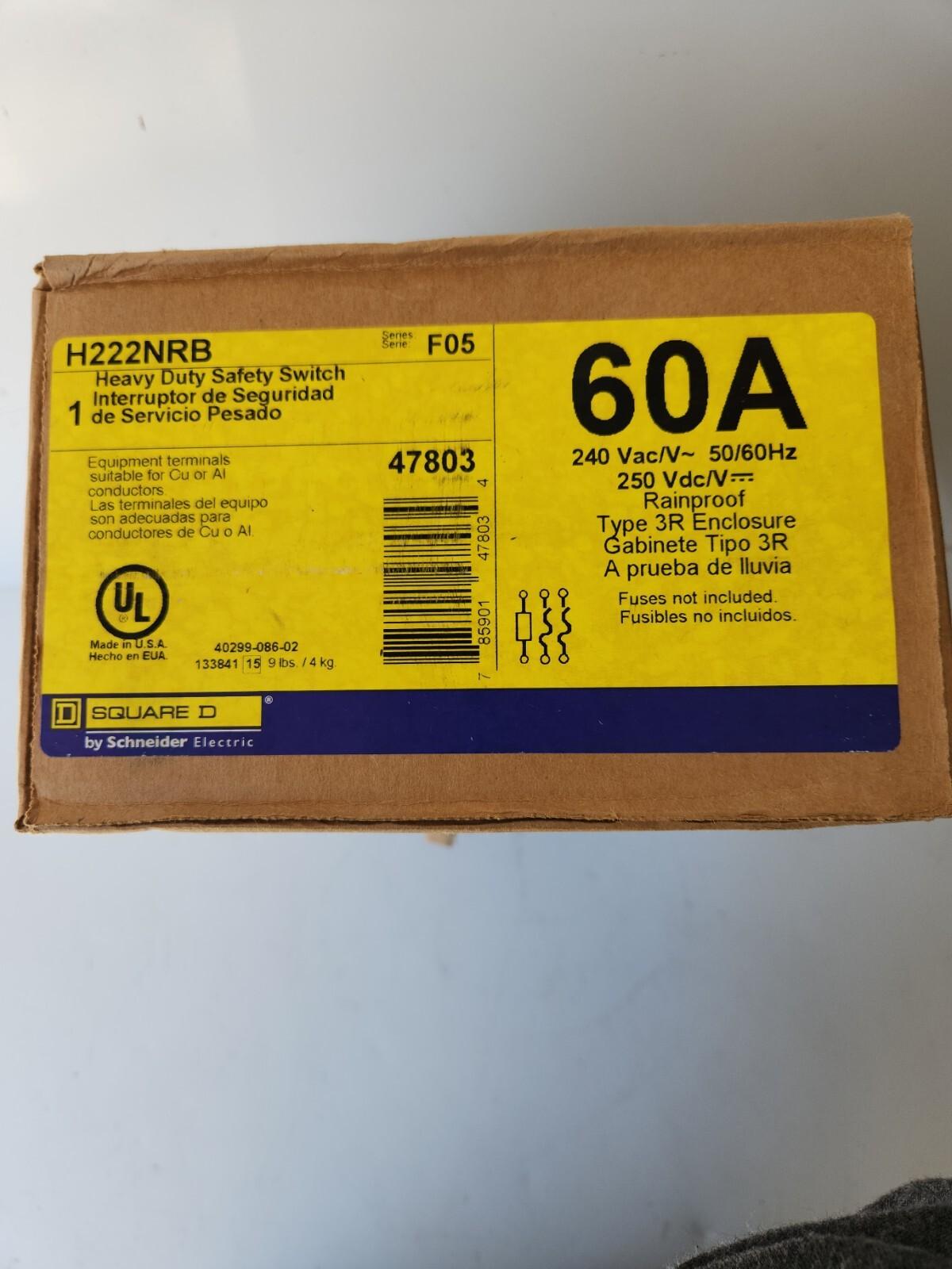 Safety switch, heavy duty, fusible, 60A, 3 wire, 2 poles, 1 neutral, 15hp, 240VAC/250VDC, Type 3R, bolt on hub provision