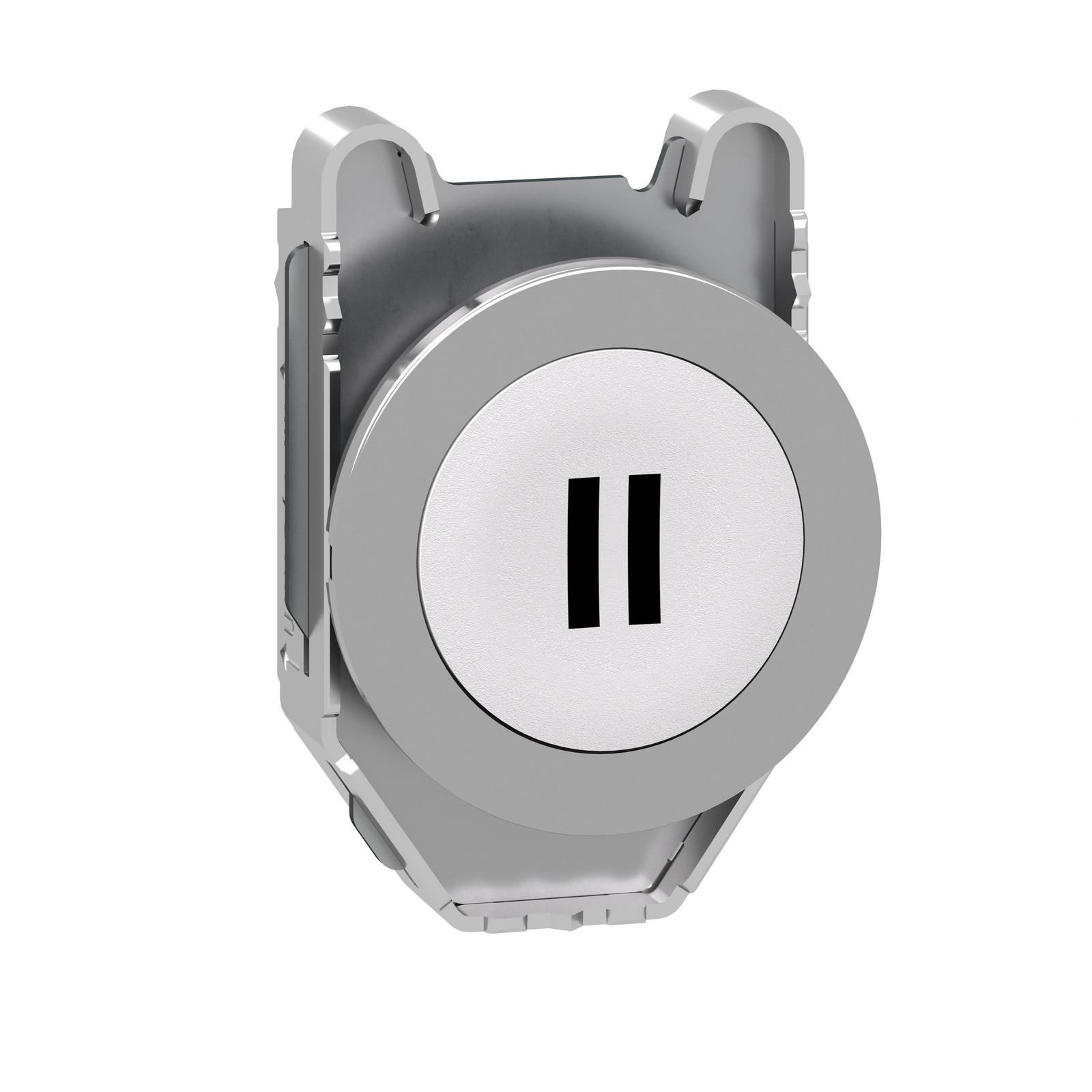 Head for illuminated push button, Harmony XB4, metal, white flush, 30mm, spring return, black marked II