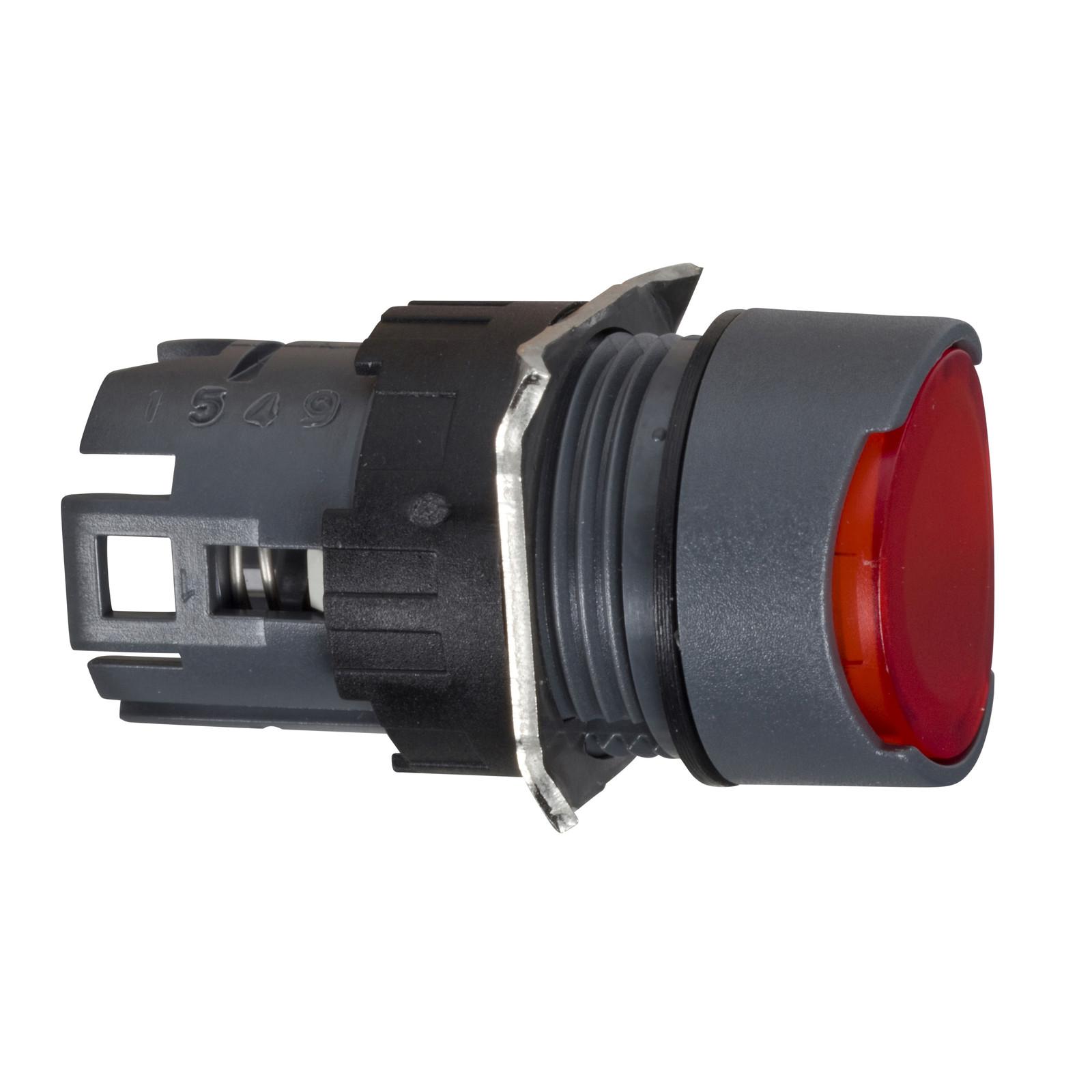 Head for illuminated push button, Harmony XB6, red flush pushbutton Ø 16 latching integral LED