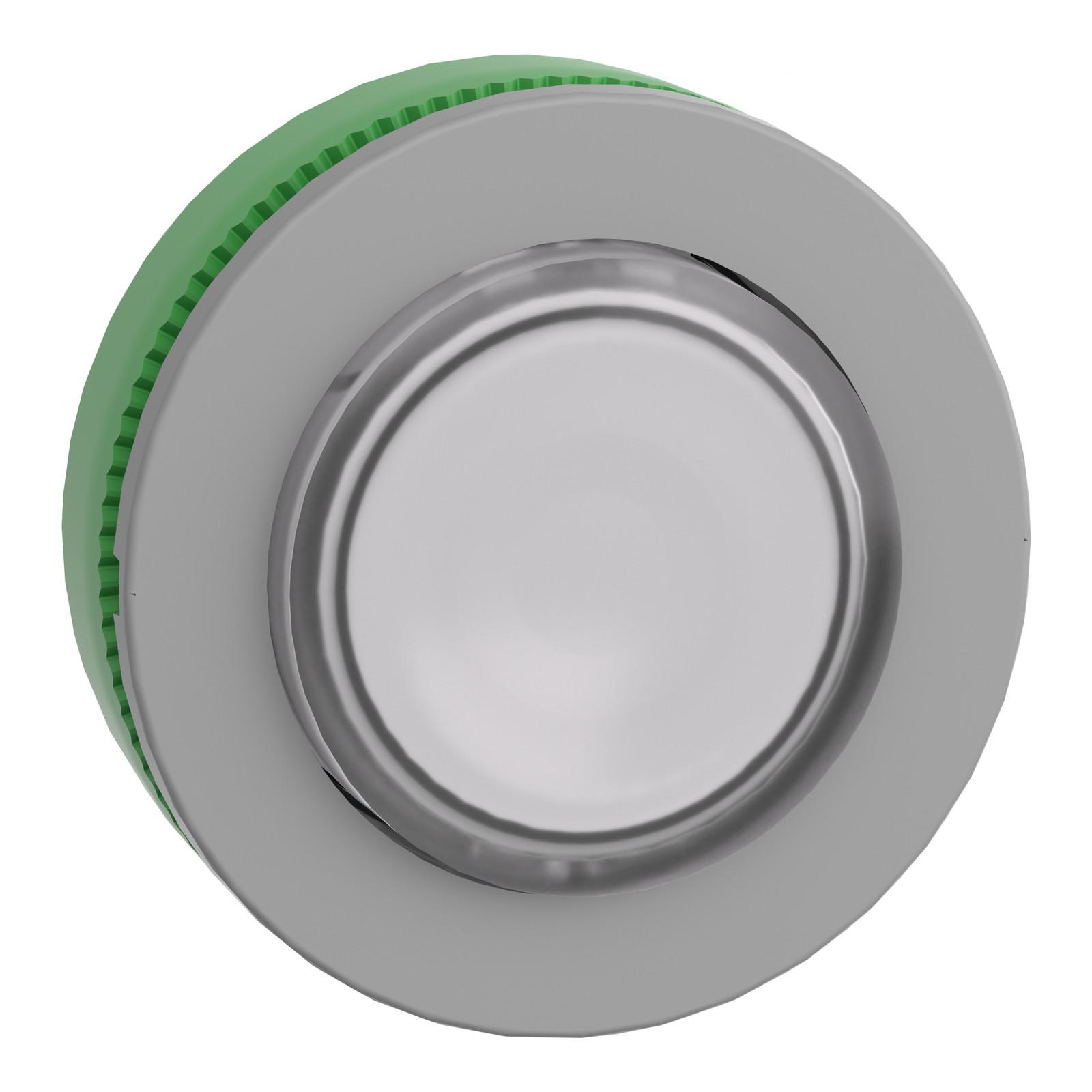Head for illuminated push button, Harmony XB5, grey bezel, white projecting, 30mm, universal LED, spring return, unmarked