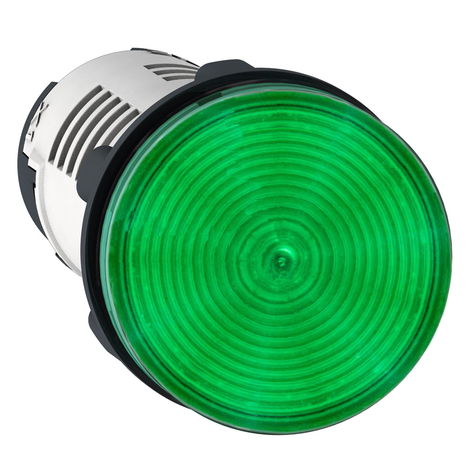 Monolithic pilot light, Harmony XB7, plastic, green, 22mm, integral LED, 24V AC DC
