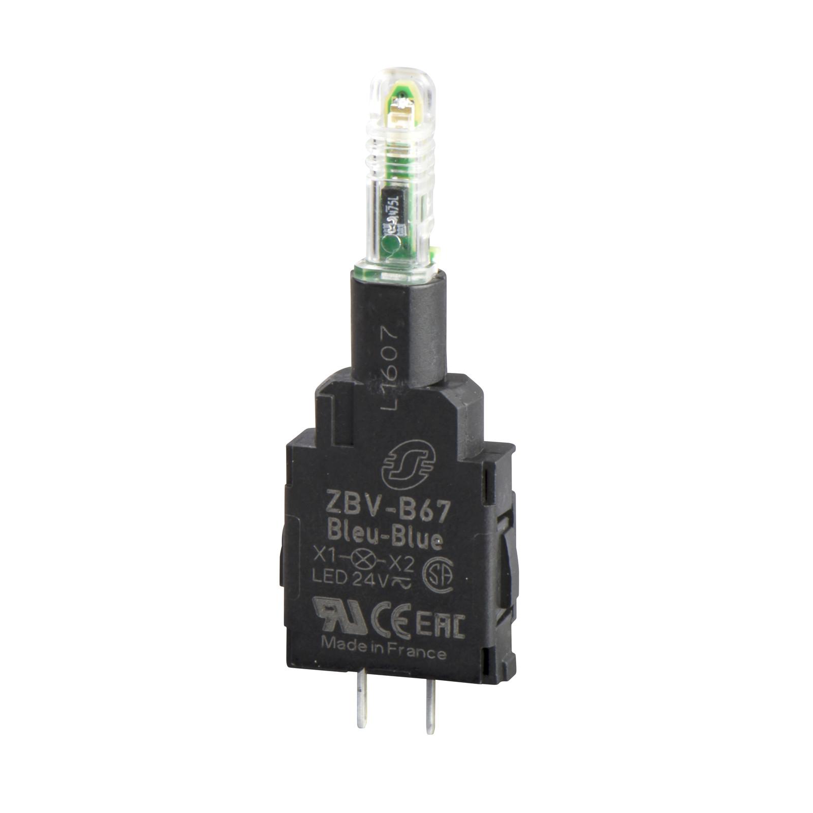 Light block, Harmony XB4, Harmony XB5, red, for head 22mm integral LED, pins for printed circuit board, 24V