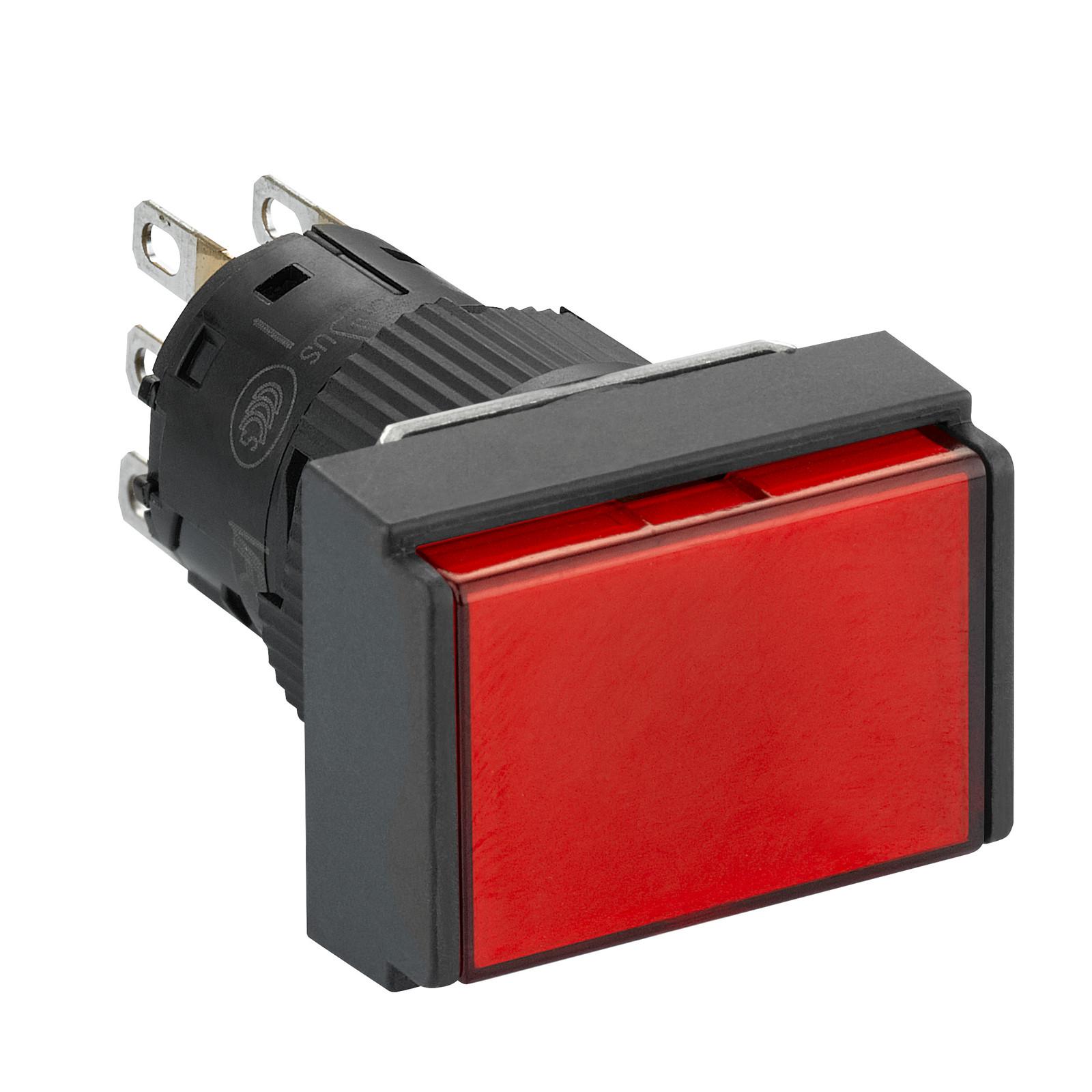 Illuminated monolithic push button, Harmony XB6E, rectangle red flush, 16mm, spring return, 24V DC, 1CO