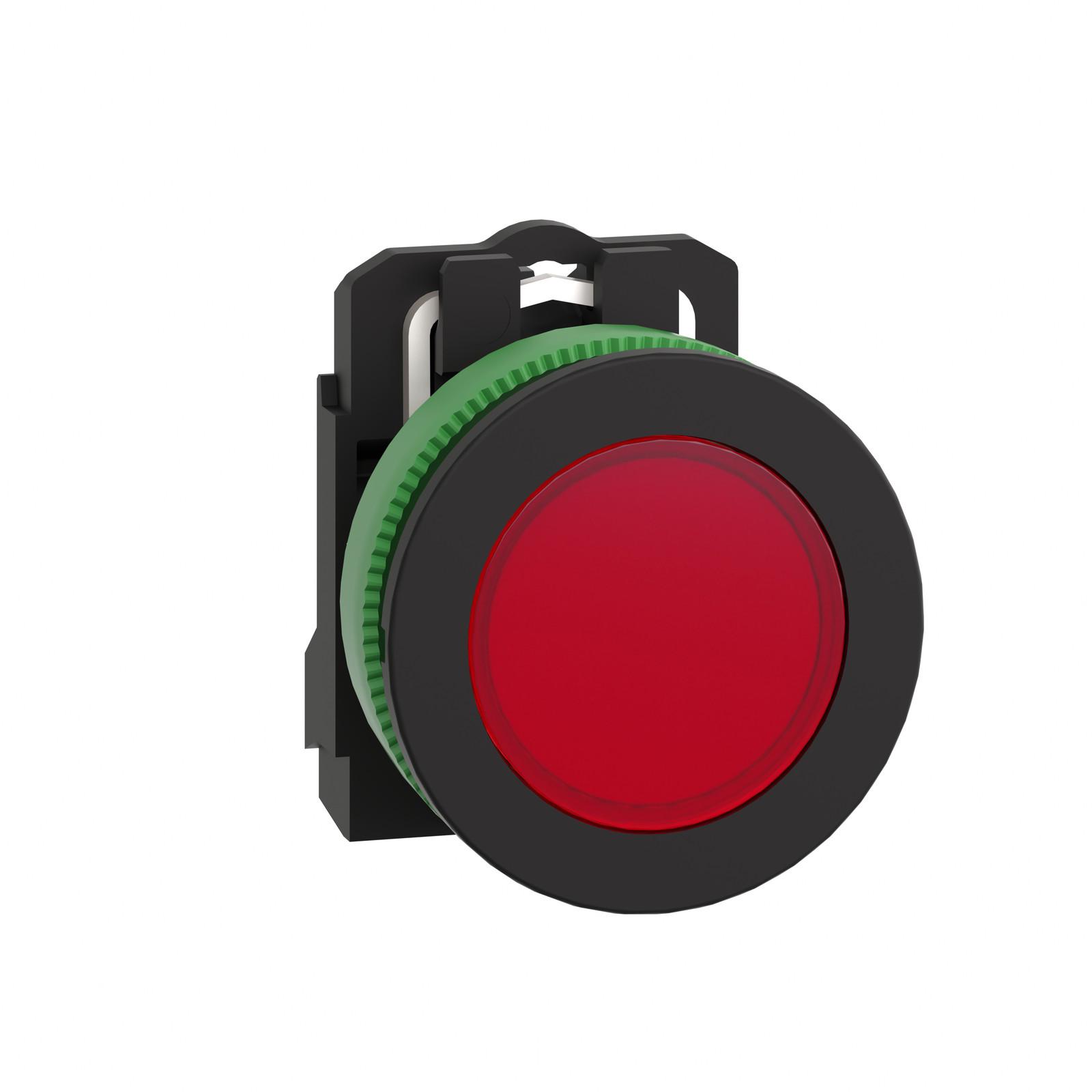 Pilot light, Harmony XB5, antimicrobial, grey plastic, red flush mounted, 30mm, universal LED, plain lens, 24V AC DC