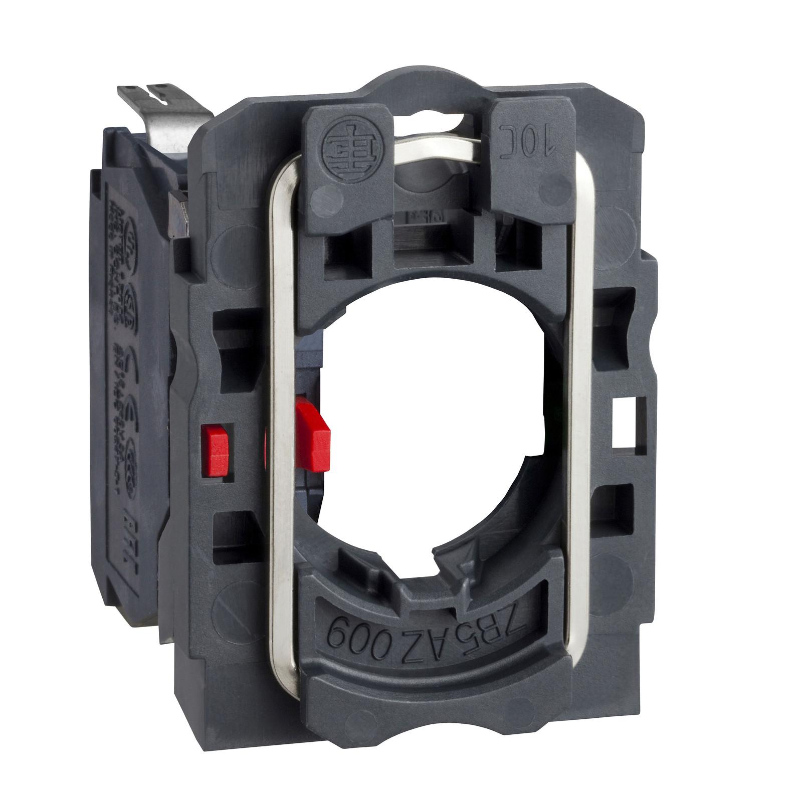 Harmony complete body/contact, body for push buttons or selector switches, XB6, single contact block with body/fixing collar 1NC faston connector
