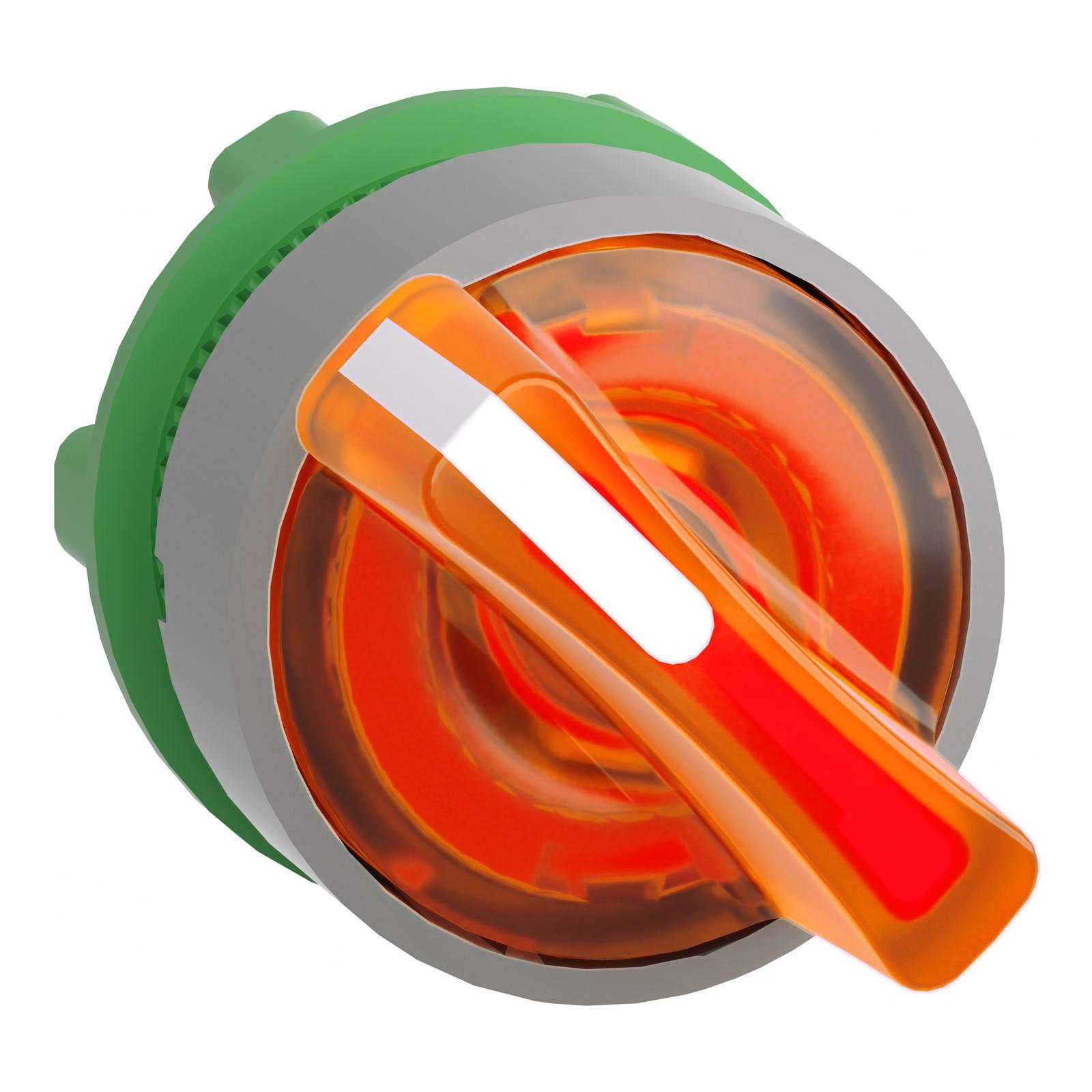 Head for illuminated selector switch, Harmony XB5, grey bezel, orange handle, 22mm, universal LED, 3 positions, right to left center