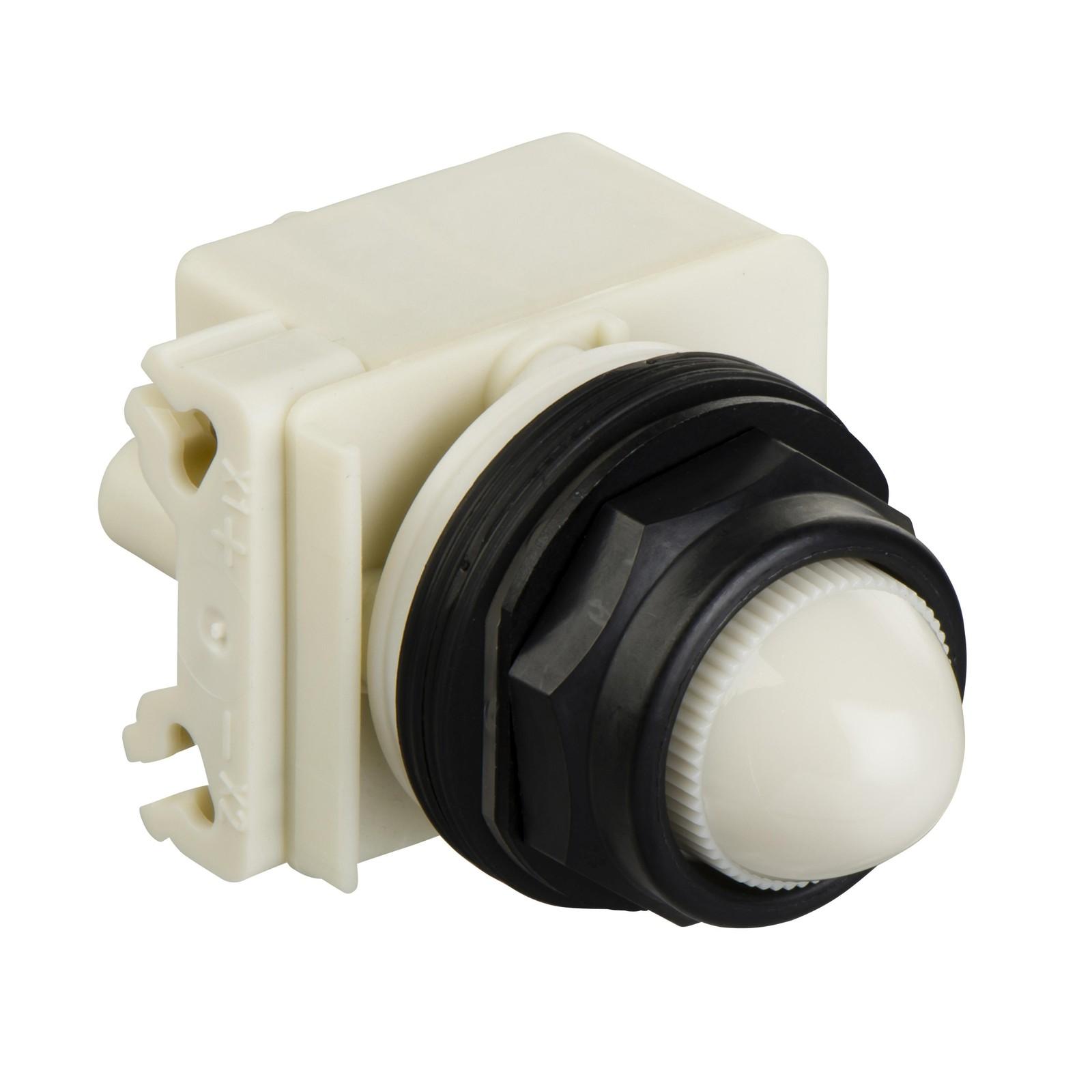 Pilot light, Harmony 9001SK, plastic, polycarbonate, domed, white, 30mm, LED white, 120V