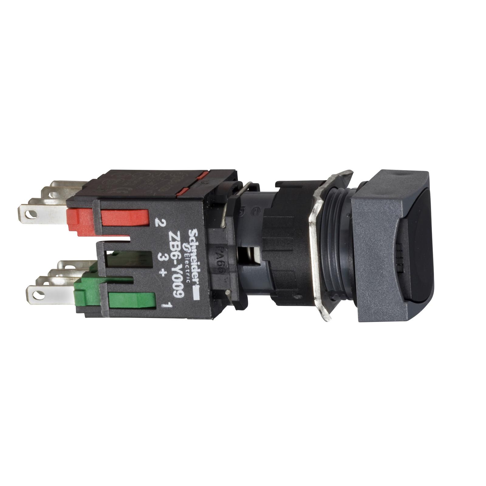 Complete push button, Harmony XB6, black square flush pushbutton, 16mm, spring return, 1NO + 1NC, unmarked